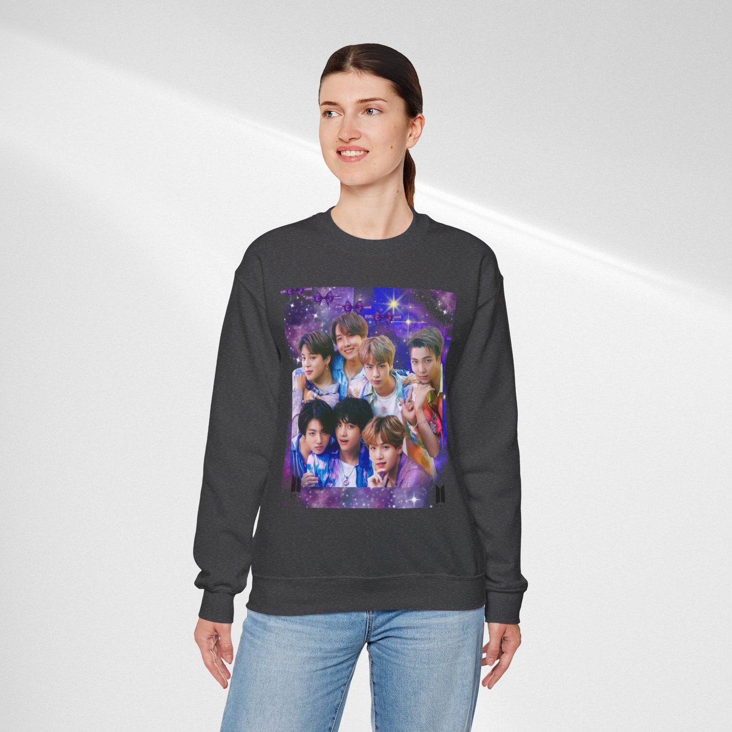 BTS Group Photo Crewneck Sweatshirt — Purple Fan Art Print