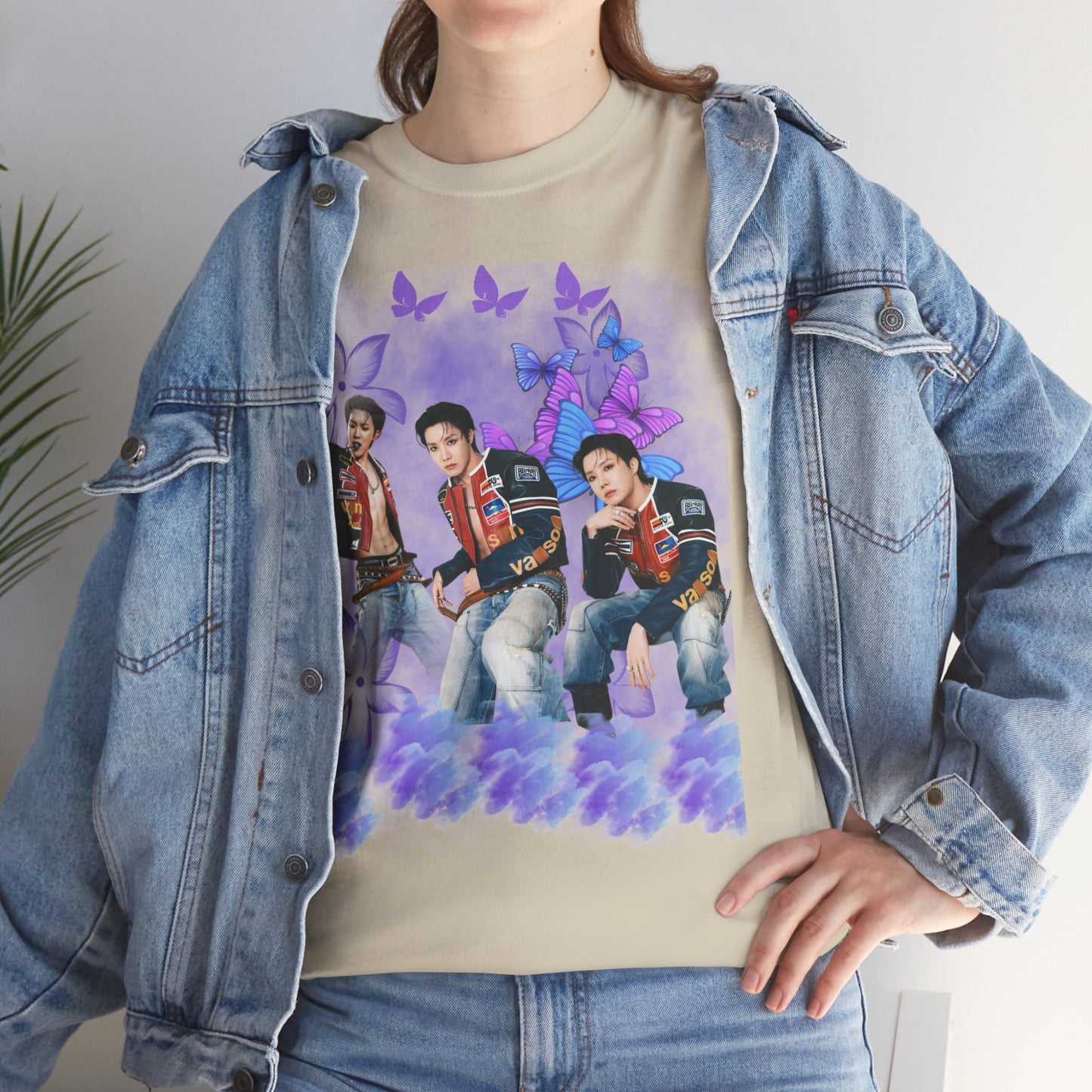 JHOPE Retro Pop Band Portrait Tee — Purple Butterfly Graphic T-Shirt