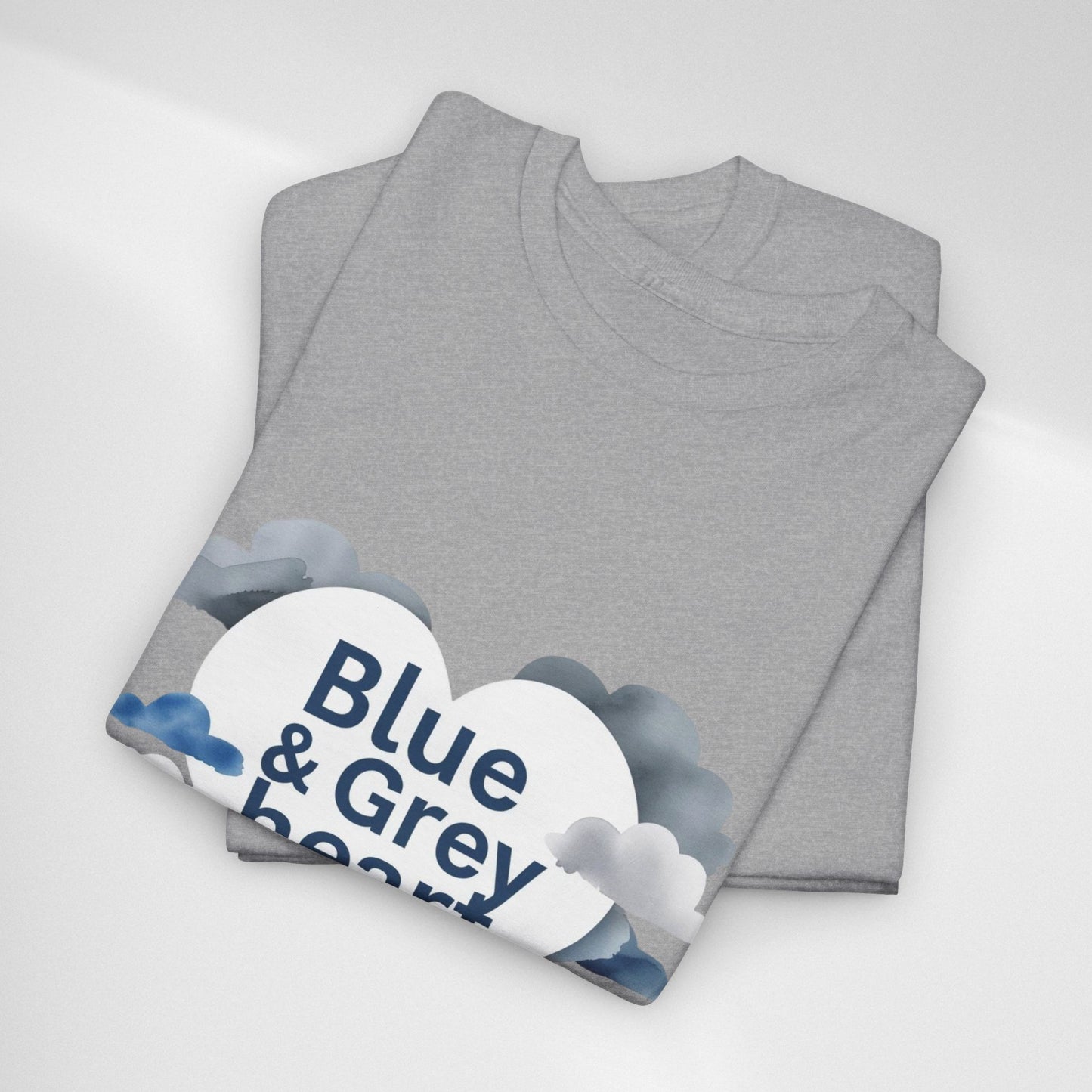 Blue & Grey Heart T-Shirt — Watercolor Cloud Heart Design
