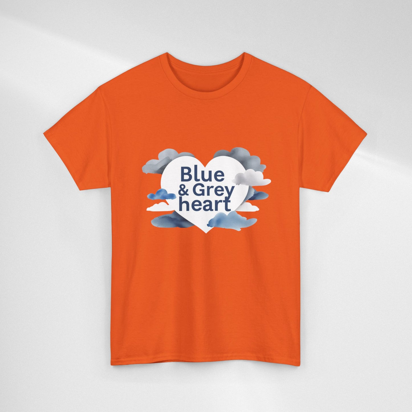 Blue & Grey Heart T-Shirt — Watercolor Cloud Heart Design