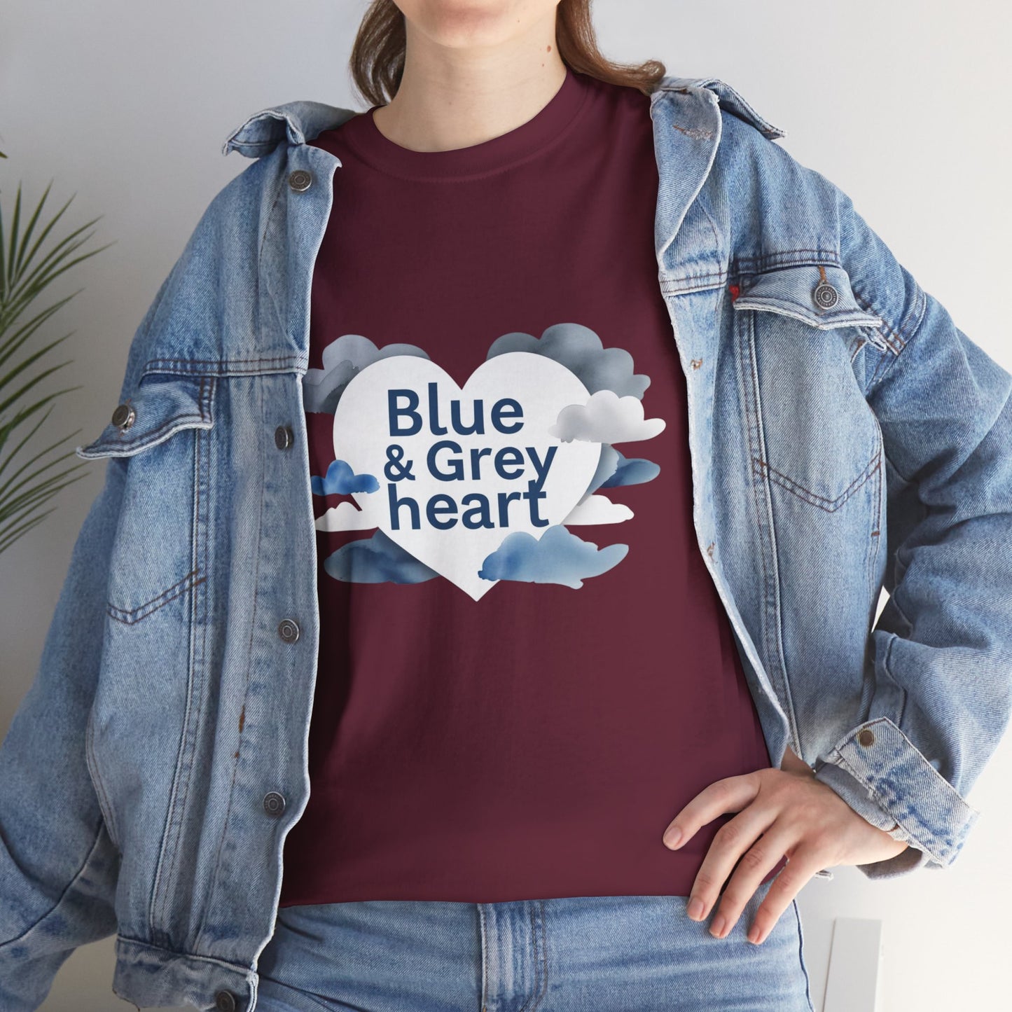Blue & Grey Heart T-Shirt — Watercolor Cloud Heart Design