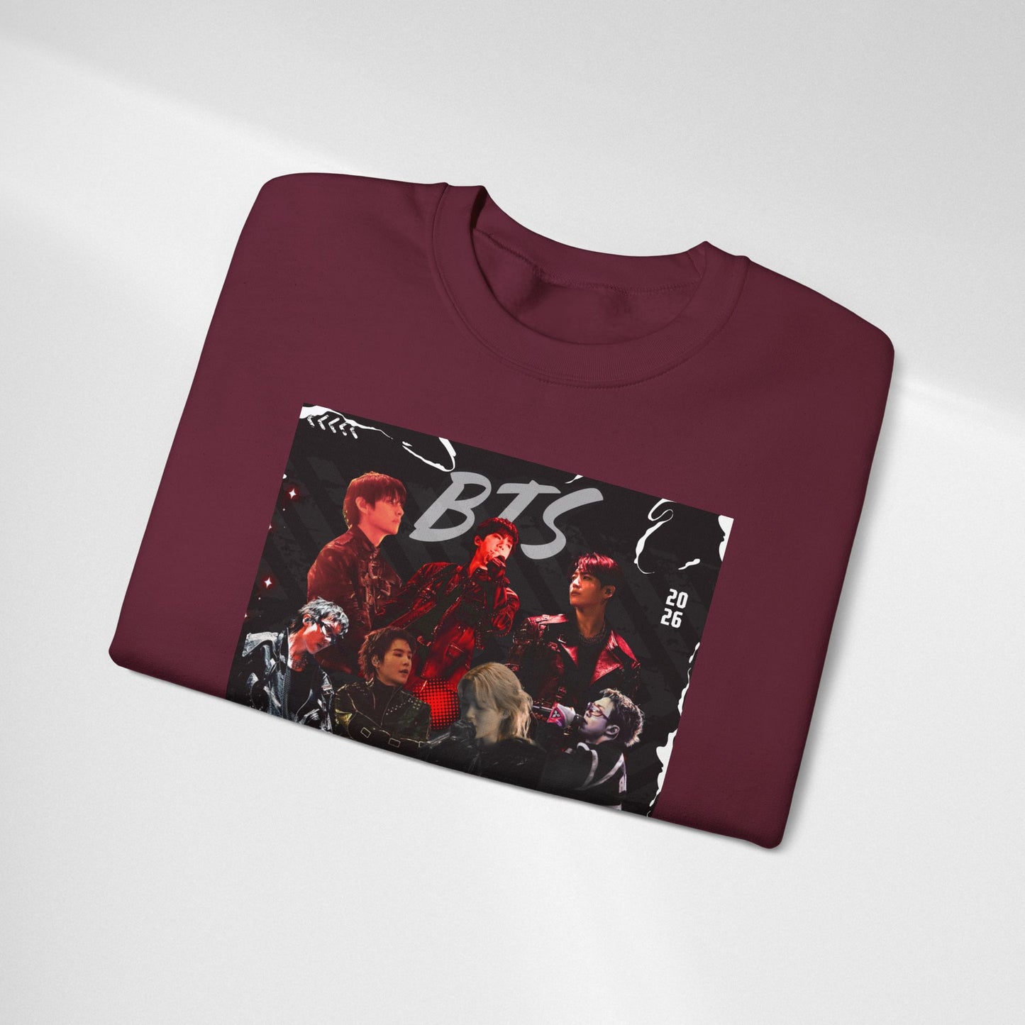 BTS Graphic Crewneck Sweatshirt – Red & Black Band Photo Design