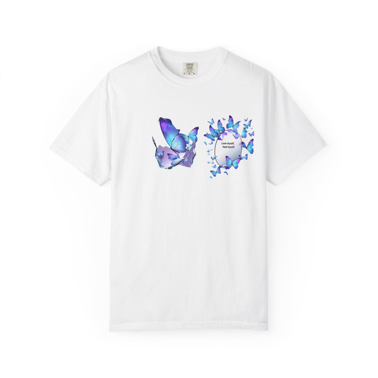 Butterfly Heart T-Shirt — Blue Watercolor Butterflies & "Everyone Deserves Love" Design