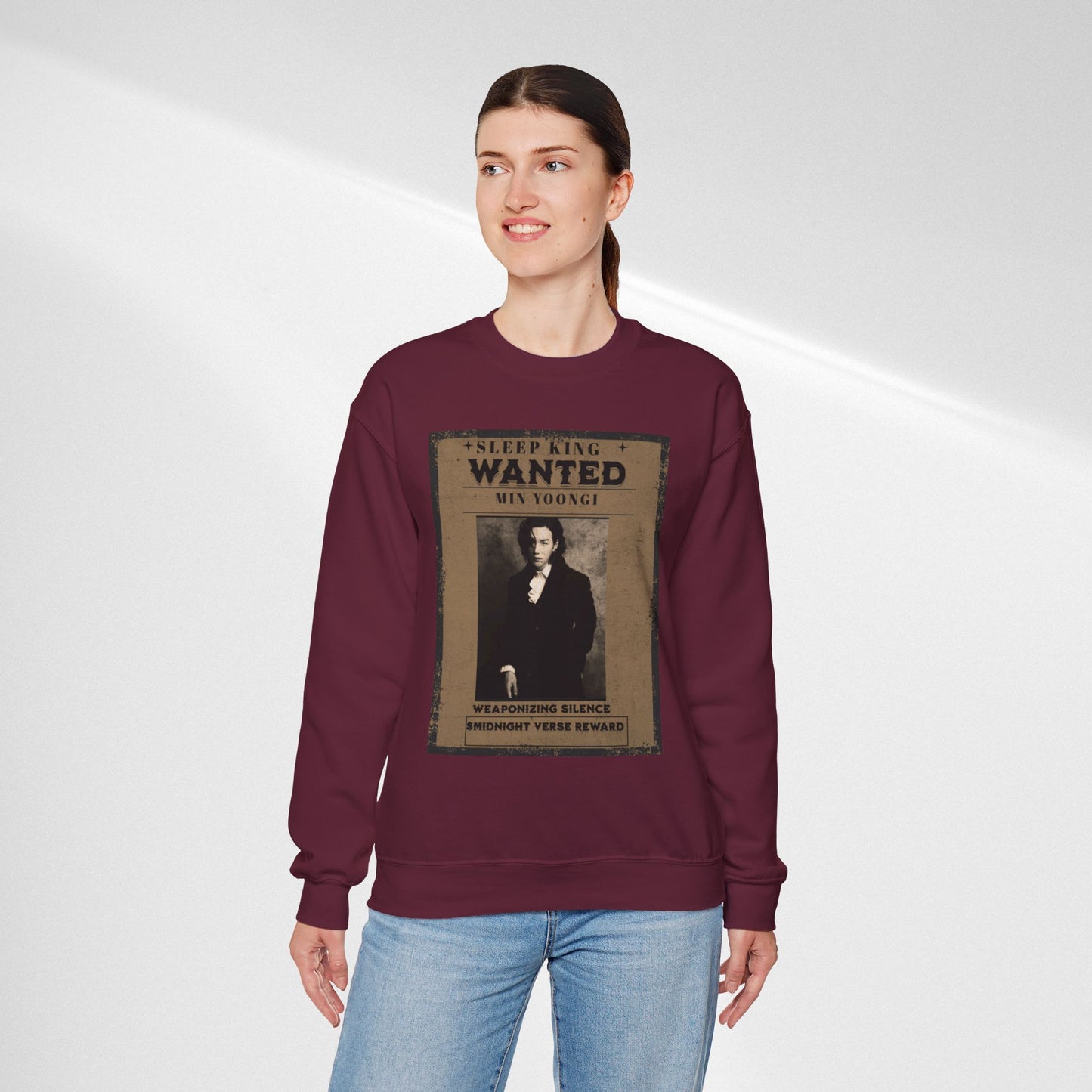 Crewneck Sweatshirt "Wanted: Min Yoongi" Vintage Poster BTS Suga Fan Apparel