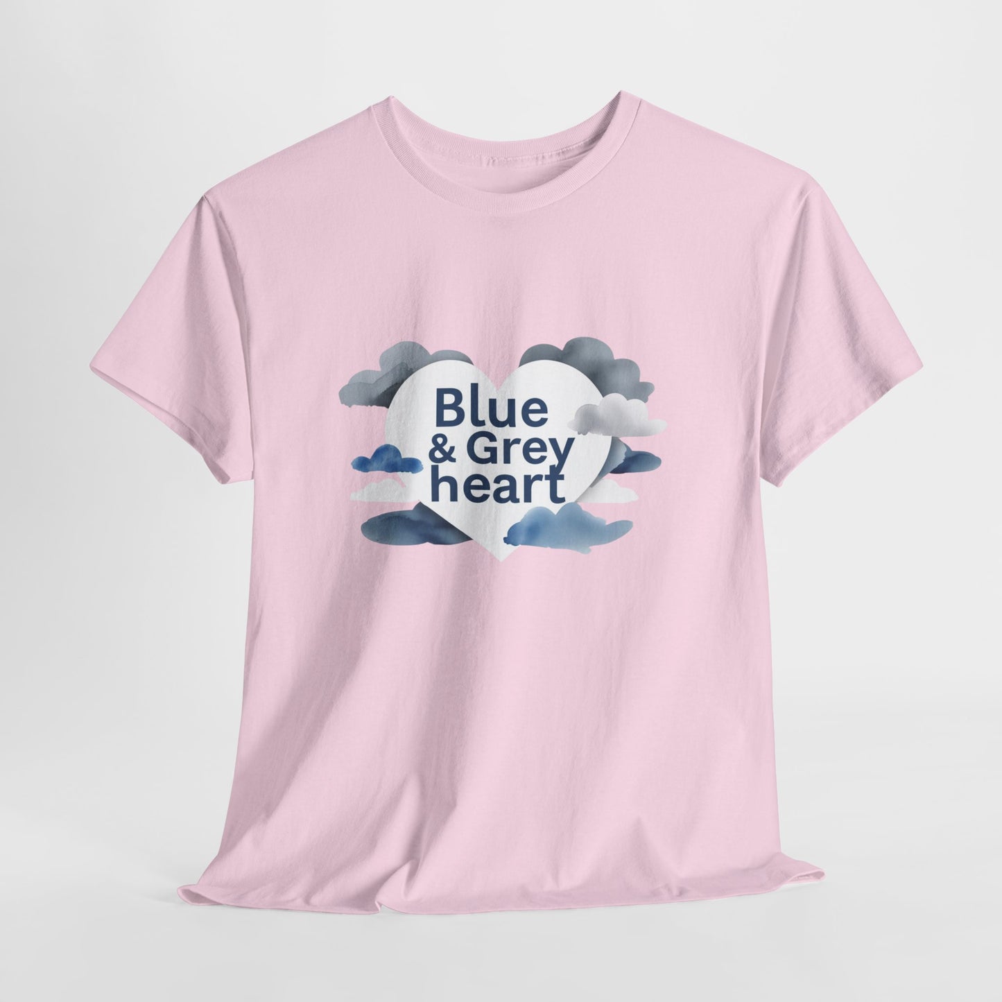 Blue & Grey Heart T-Shirt — Watercolor Cloud Heart Design