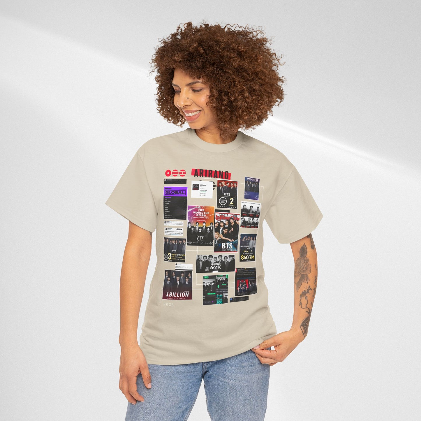 BTS ARIRANG Collage Tee — Iconic Albums & Milestones Graphic T-Shirt