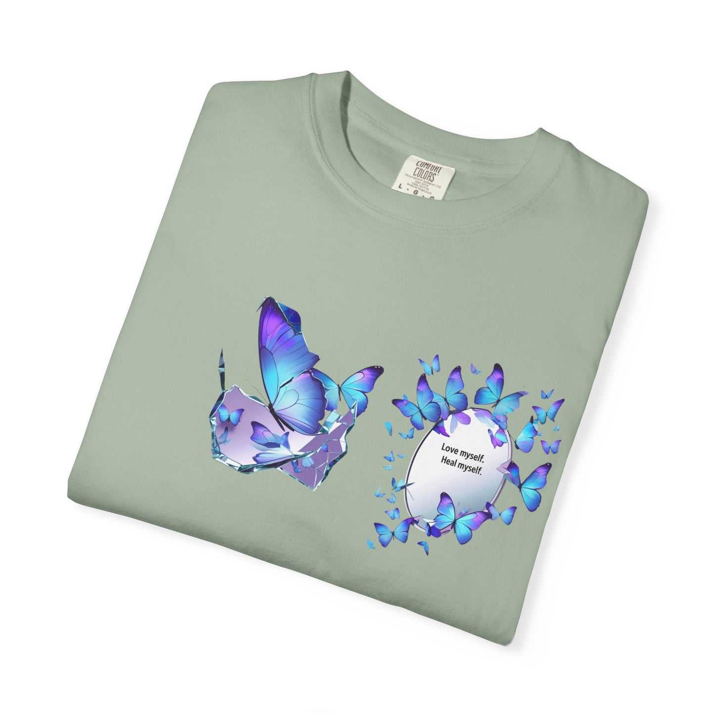 Butterfly Heart T-Shirt — Blue Watercolor Butterflies & "Everyone Deserves Love" Design