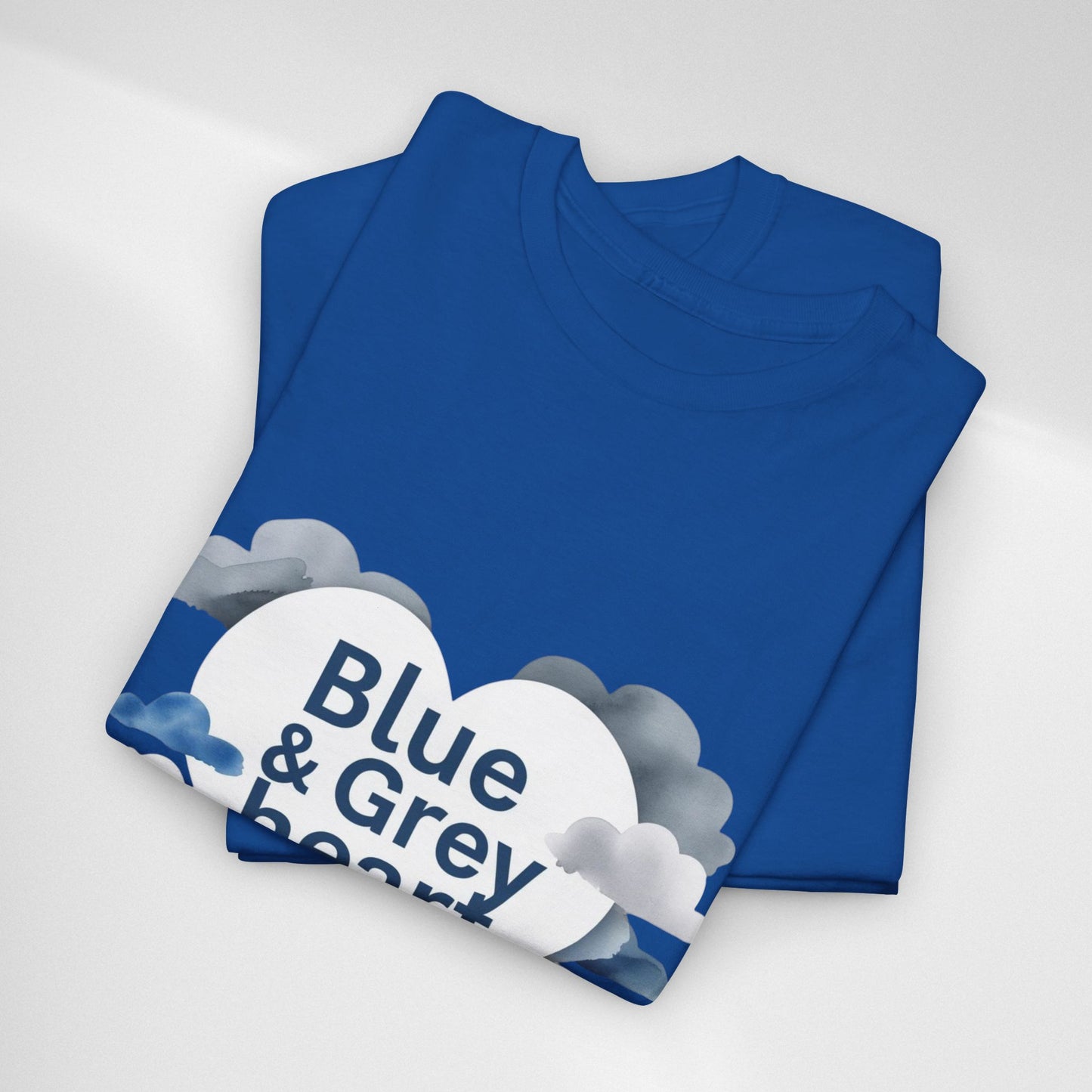 Blue & Grey Heart T-Shirt — Watercolor Cloud Heart Design