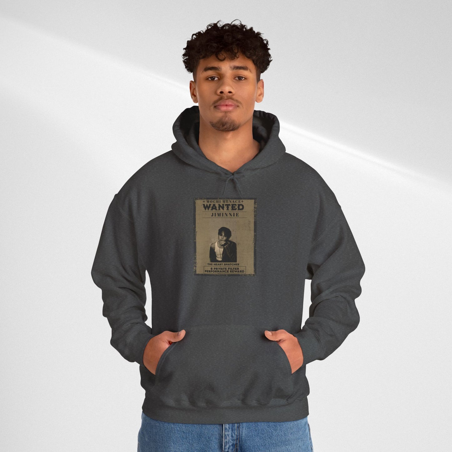 JIMIN Wanted Poster Hoodie — Vintage Photo "Wanted" Graphic Sweatshirt