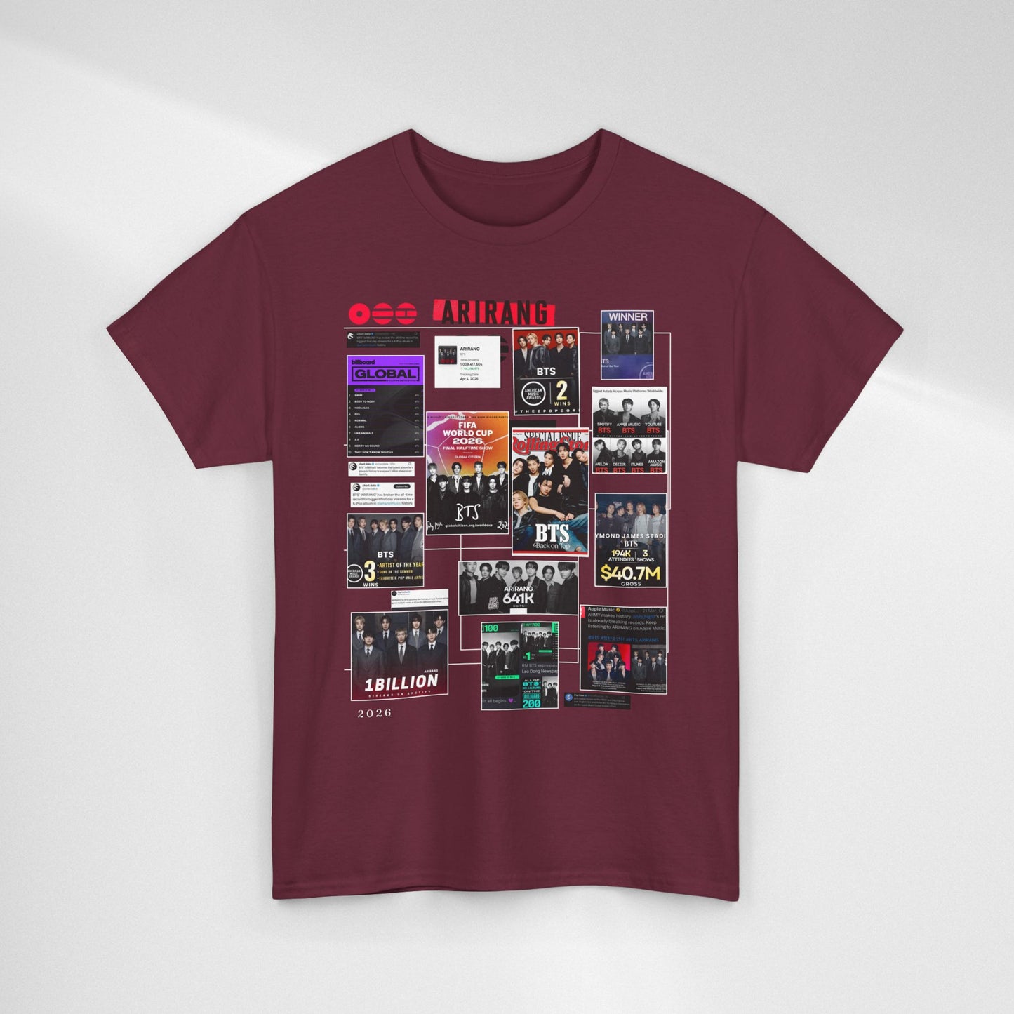 BTS ARIRANG Collage Tee — Iconic Albums & Milestones Graphic T-Shirt