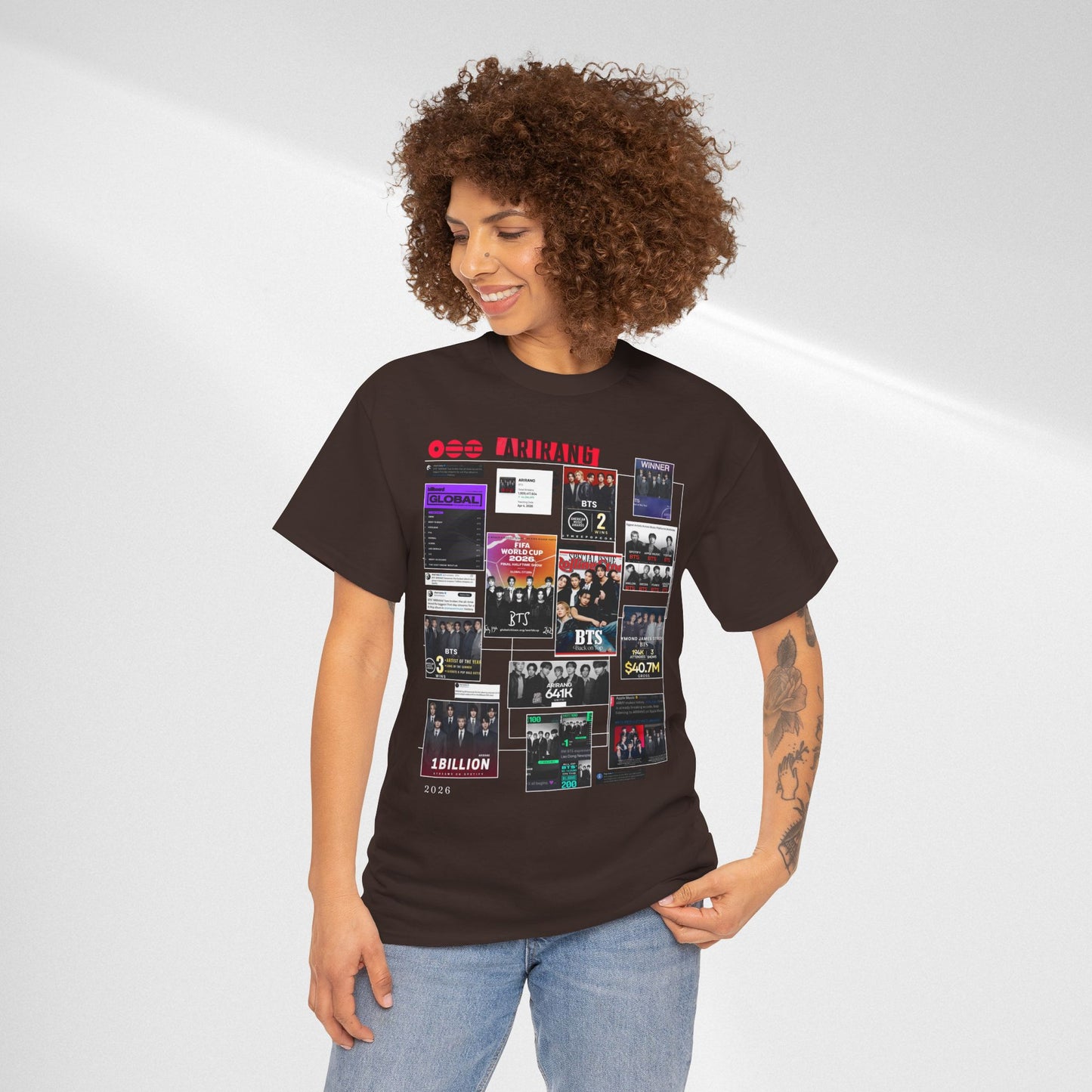 BTS ARIRANG Collage Tee — Iconic Albums & Milestones Graphic T-Shirt