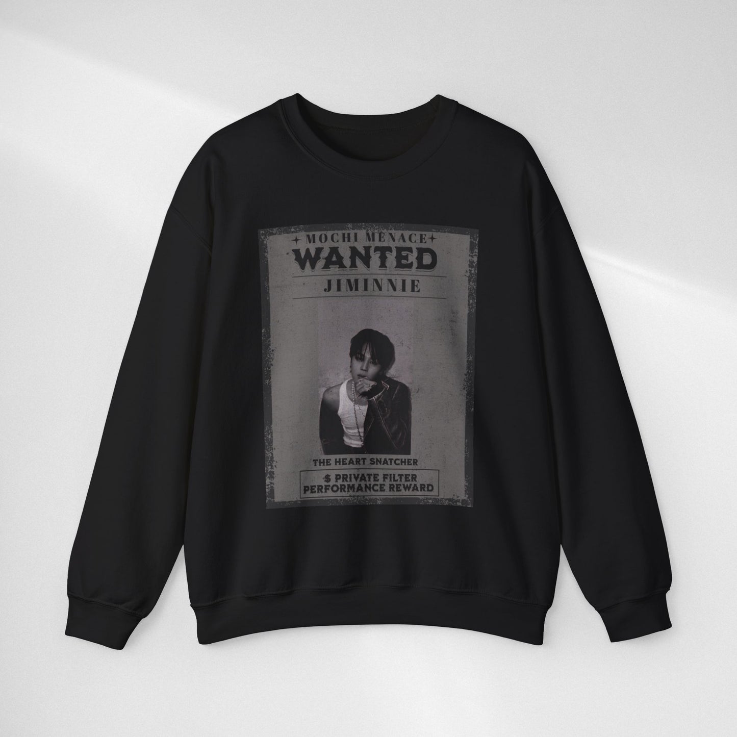 Wanted Poster Crewneck Sweatshirt – 'Wanted Jiminie' Vintage K-Pop Graphic