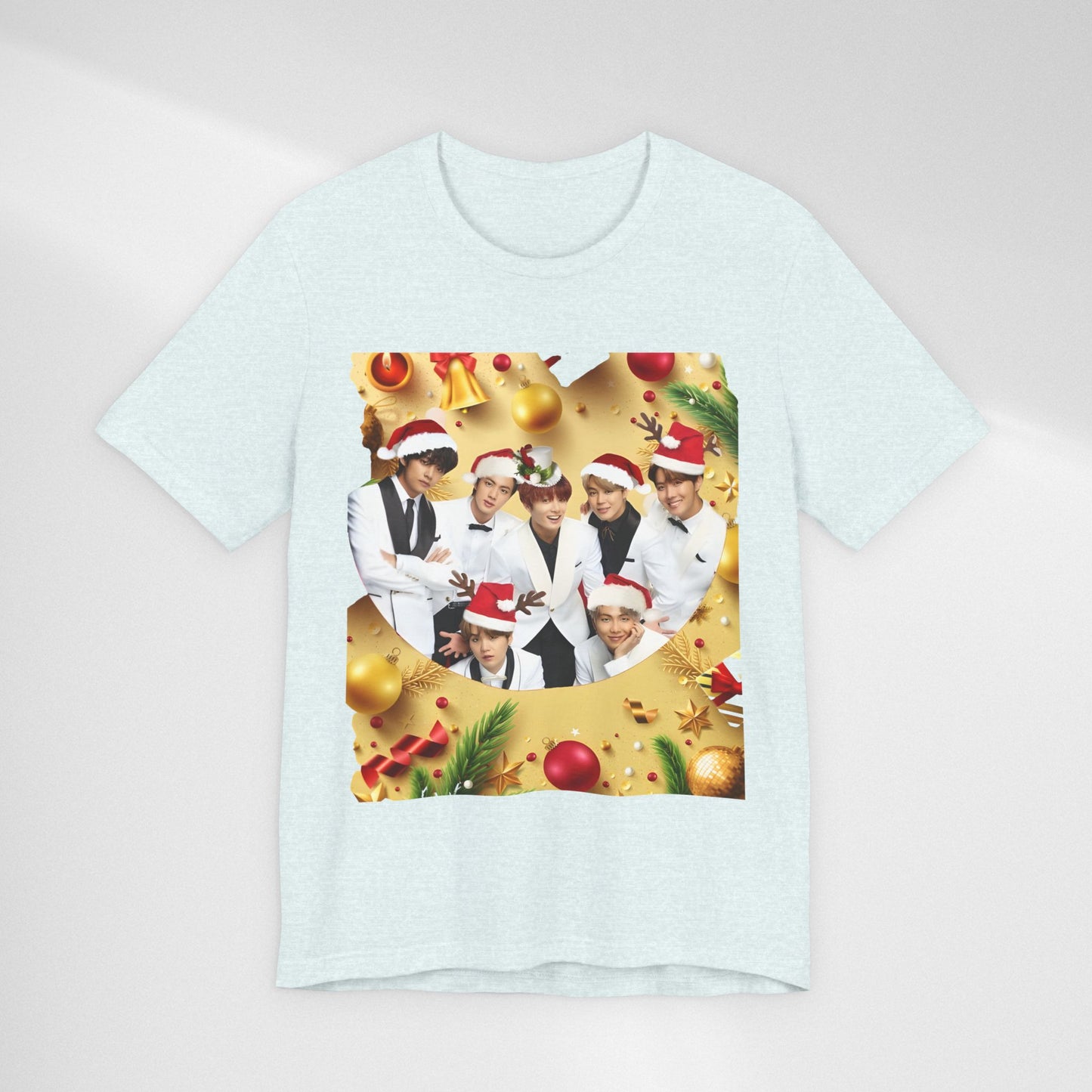 Christmas BTS Photo T‑Shirt — Holiday Santa Hat Group Design