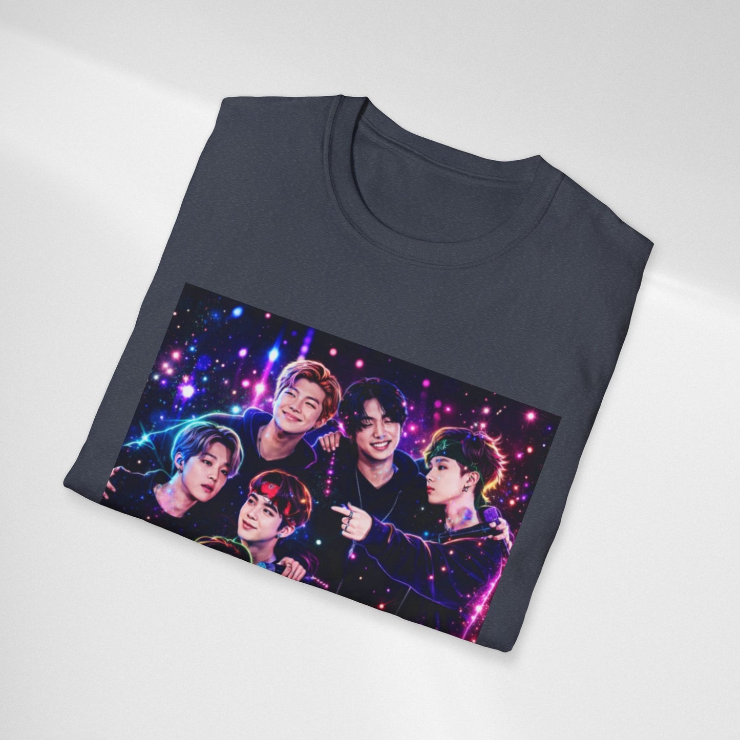 BTS K-Pop Group Photo Tee — Colorful Neon Concert Band Shirt