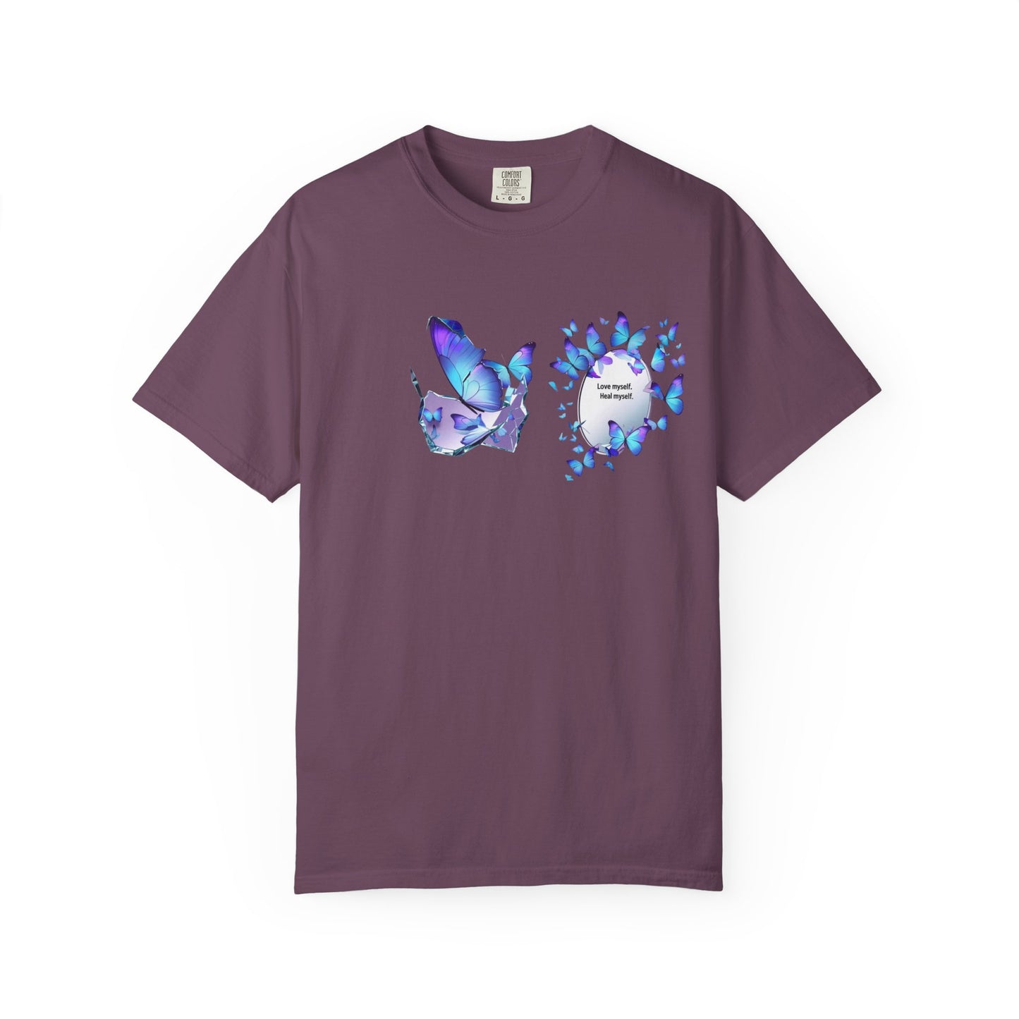 Butterfly Heart T-Shirt — Blue Watercolor Butterflies & "Everyone Deserves Love" Design