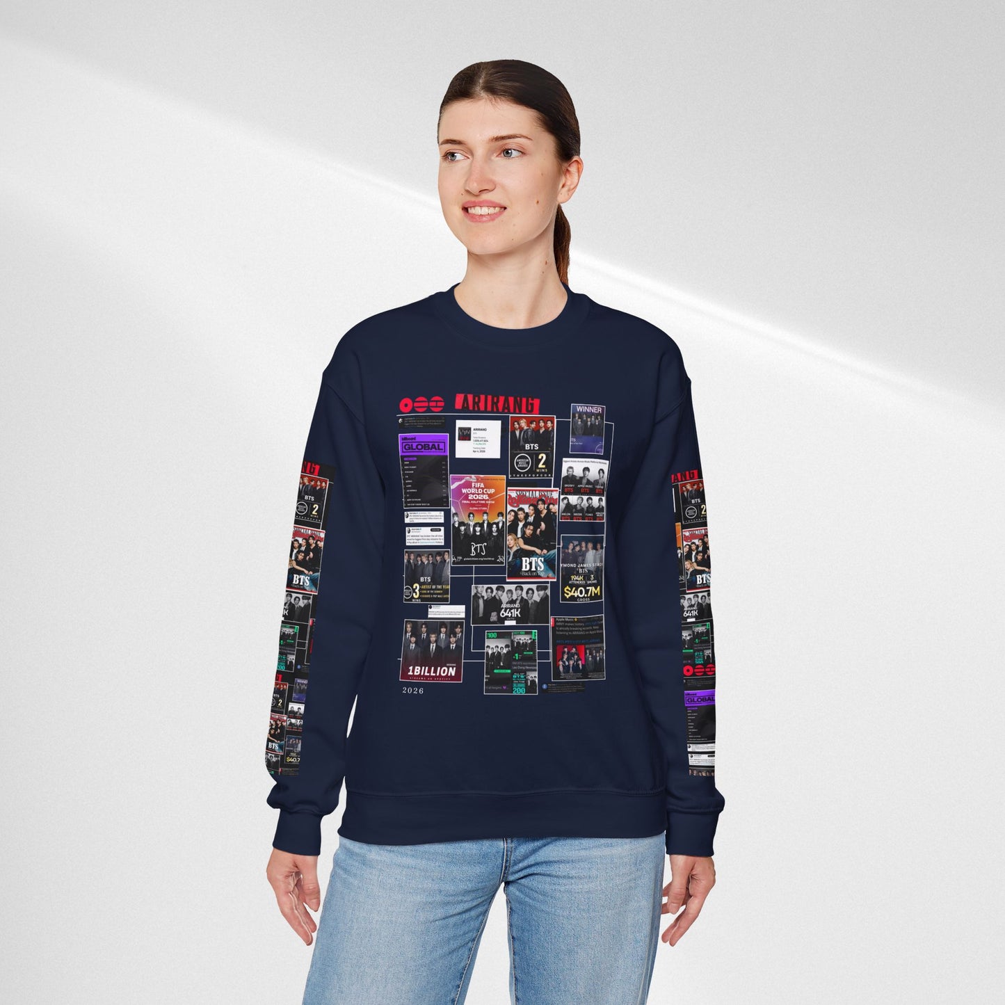 Crewneck Sweatshirt — BTS ARIRANG Collage Graphic Crewneck (Album Posters & Tour Art)