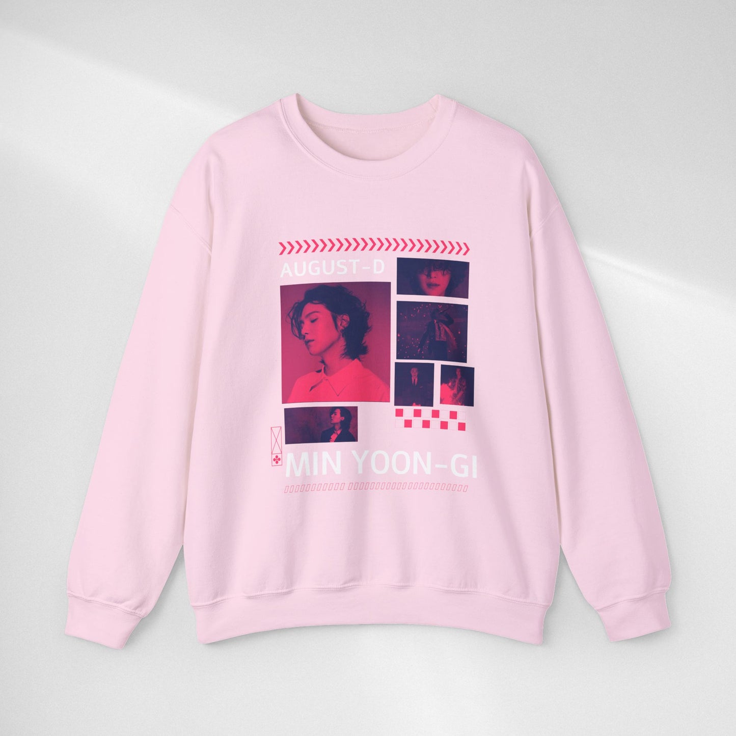 Graphic Crewneck Sweatshirt — 'MIN YOON-GI' Neon Photo Collage