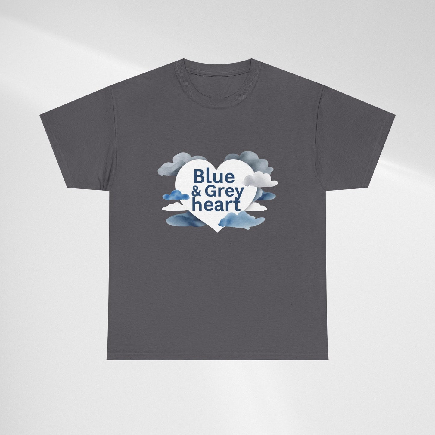 Blue & Grey Heart T-Shirt — Watercolor Cloud Heart Design