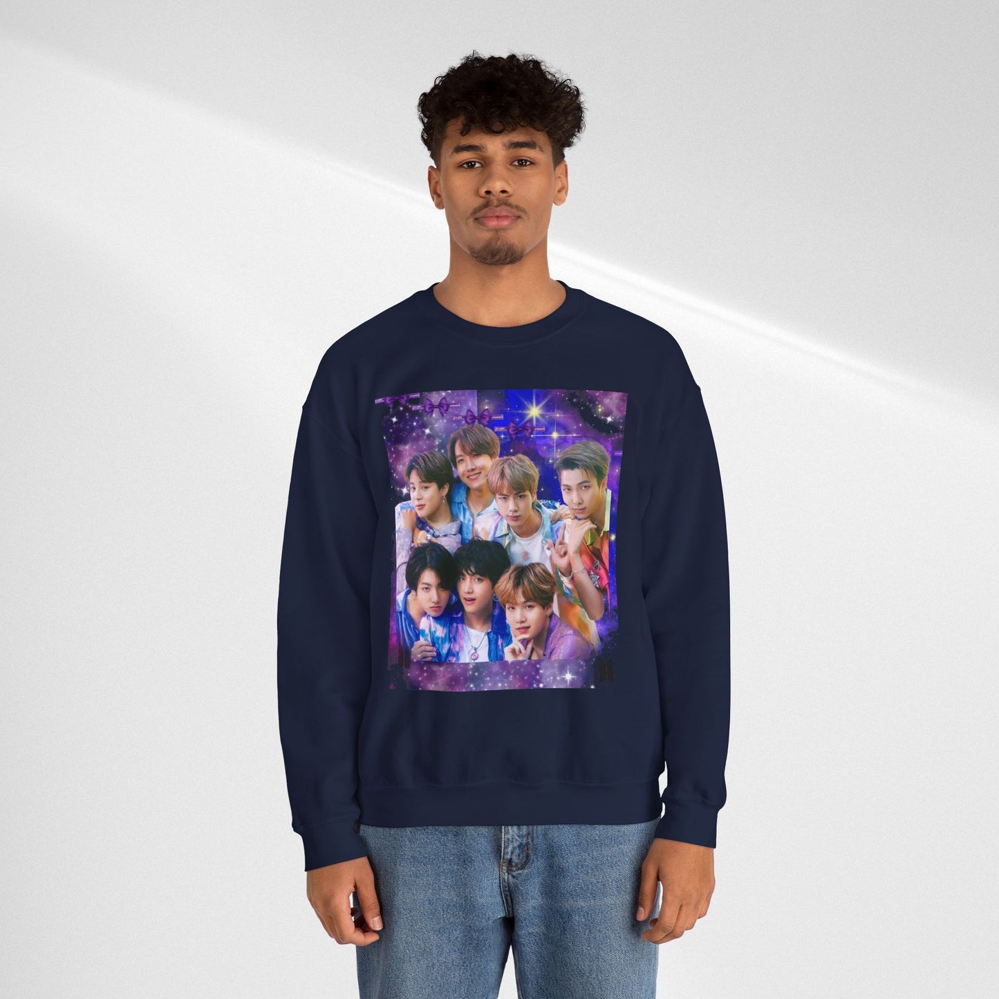 BTS Group Photo Crewneck Sweatshirt — Purple Fan Art Print