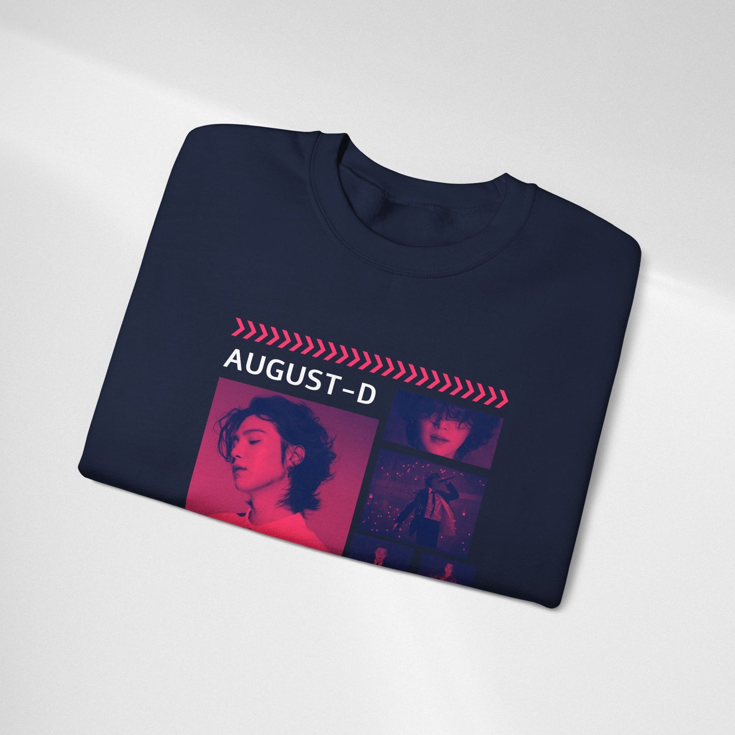 Graphic Crewneck Sweatshirt — 'MIN YOON-GI' Neon Photo Collage