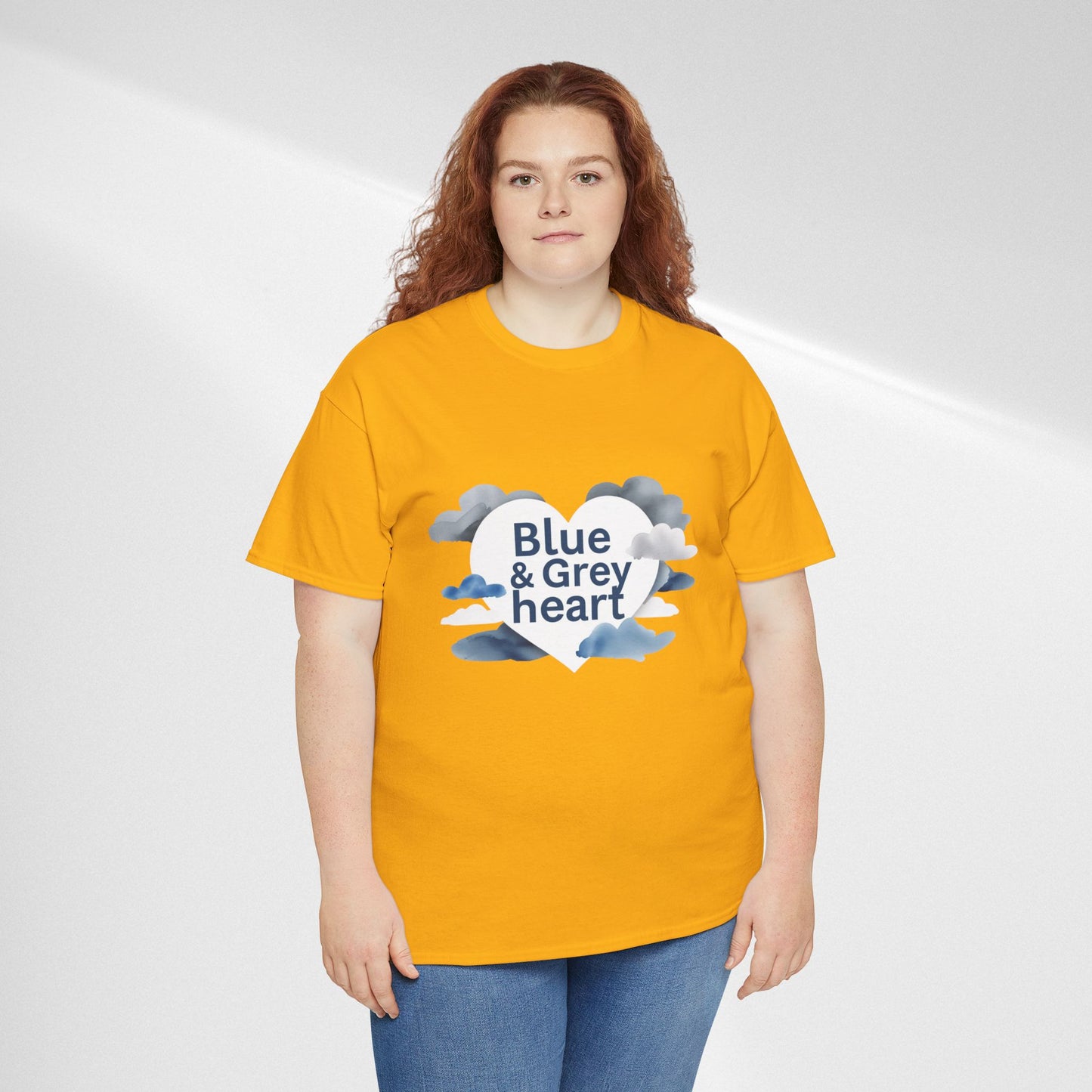 Blue & Grey Heart T-Shirt — Watercolor Cloud Heart Design
