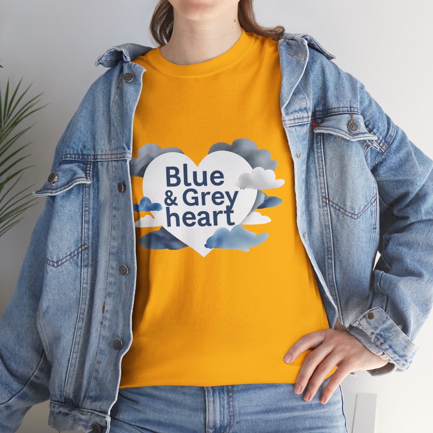 Blue & Grey Heart T-Shirt — Watercolor Cloud Heart Design