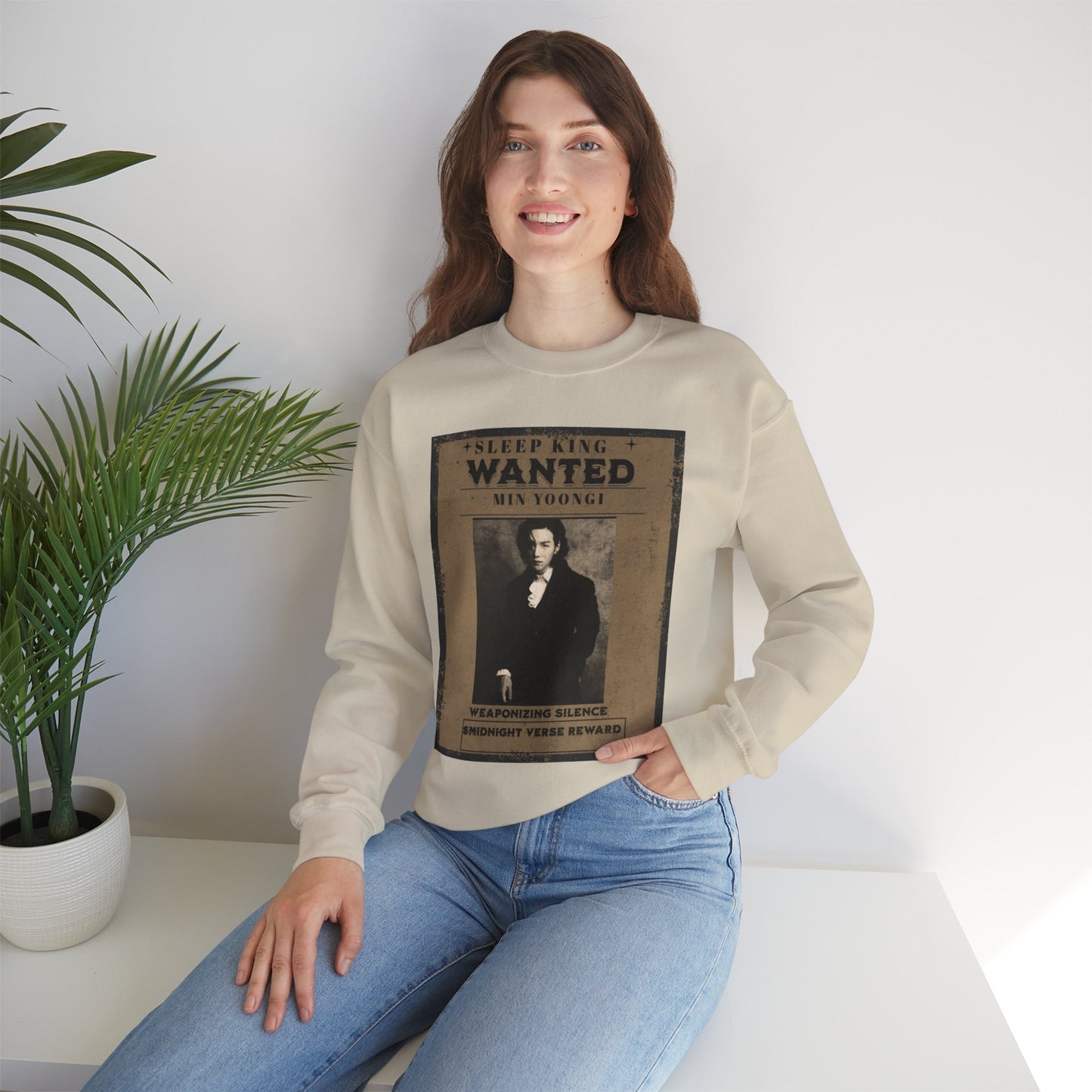 Crewneck Sweatshirt "Wanted: Min Yoongi" Vintage Poster BTS Suga Fan Apparel