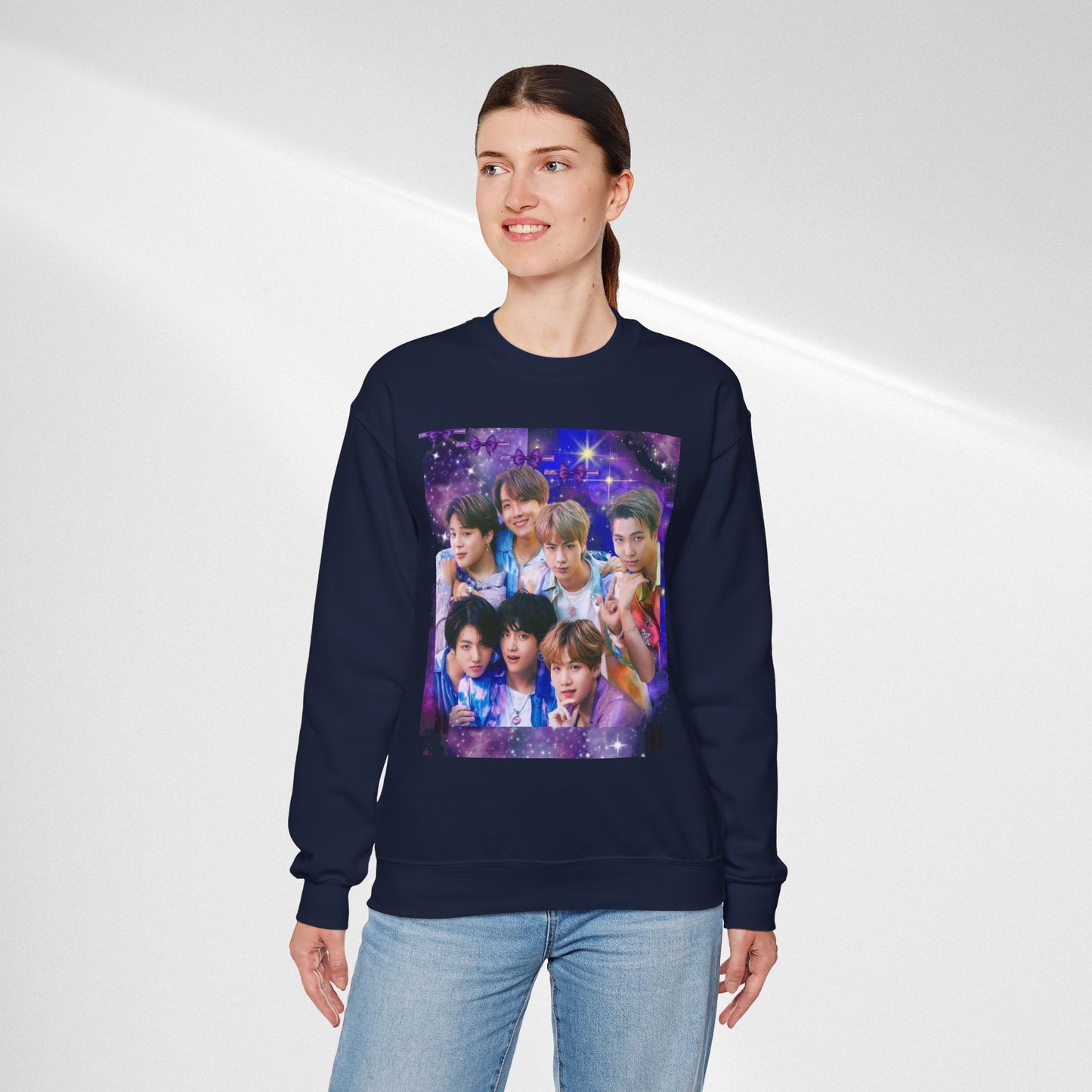 BTS Group Photo Crewneck Sweatshirt — Purple Fan Art Print
