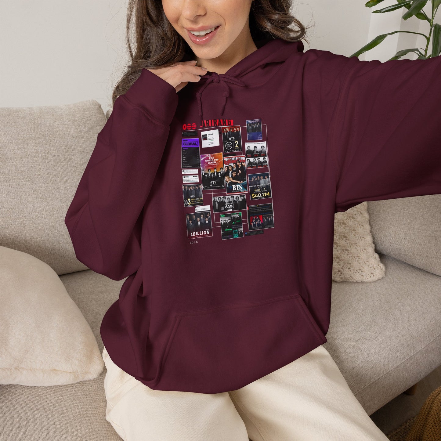 BTS ARIRANG Band Poster Collage Hoodie — Vintage Gig Tour Graphic Sweatshirt