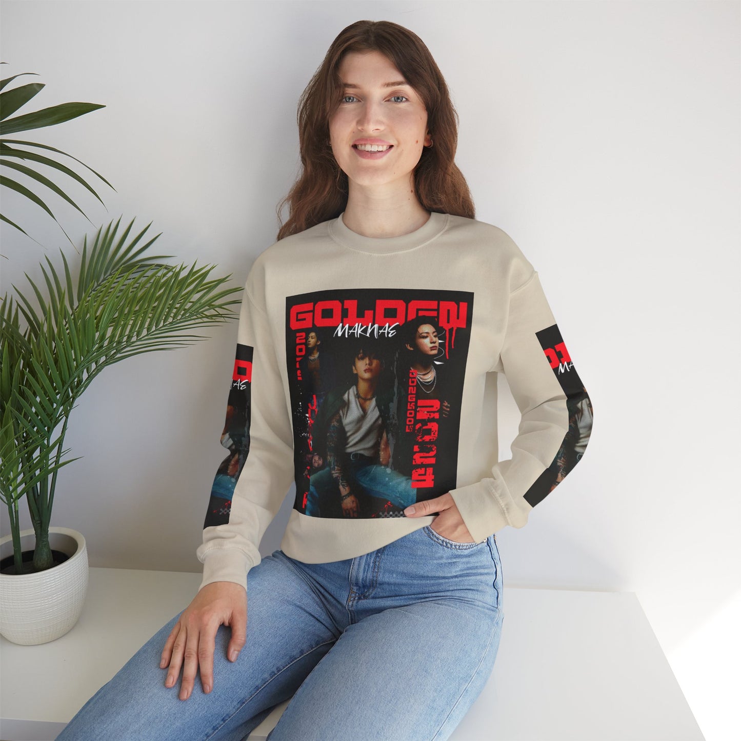 JK Golden Making Crewneck Sweatshirt — Retro K-Pop Photo Graphic