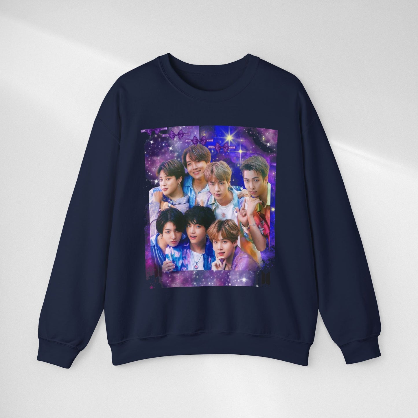 BTS Group Photo Crewneck Sweatshirt — Purple Fan Art Print
