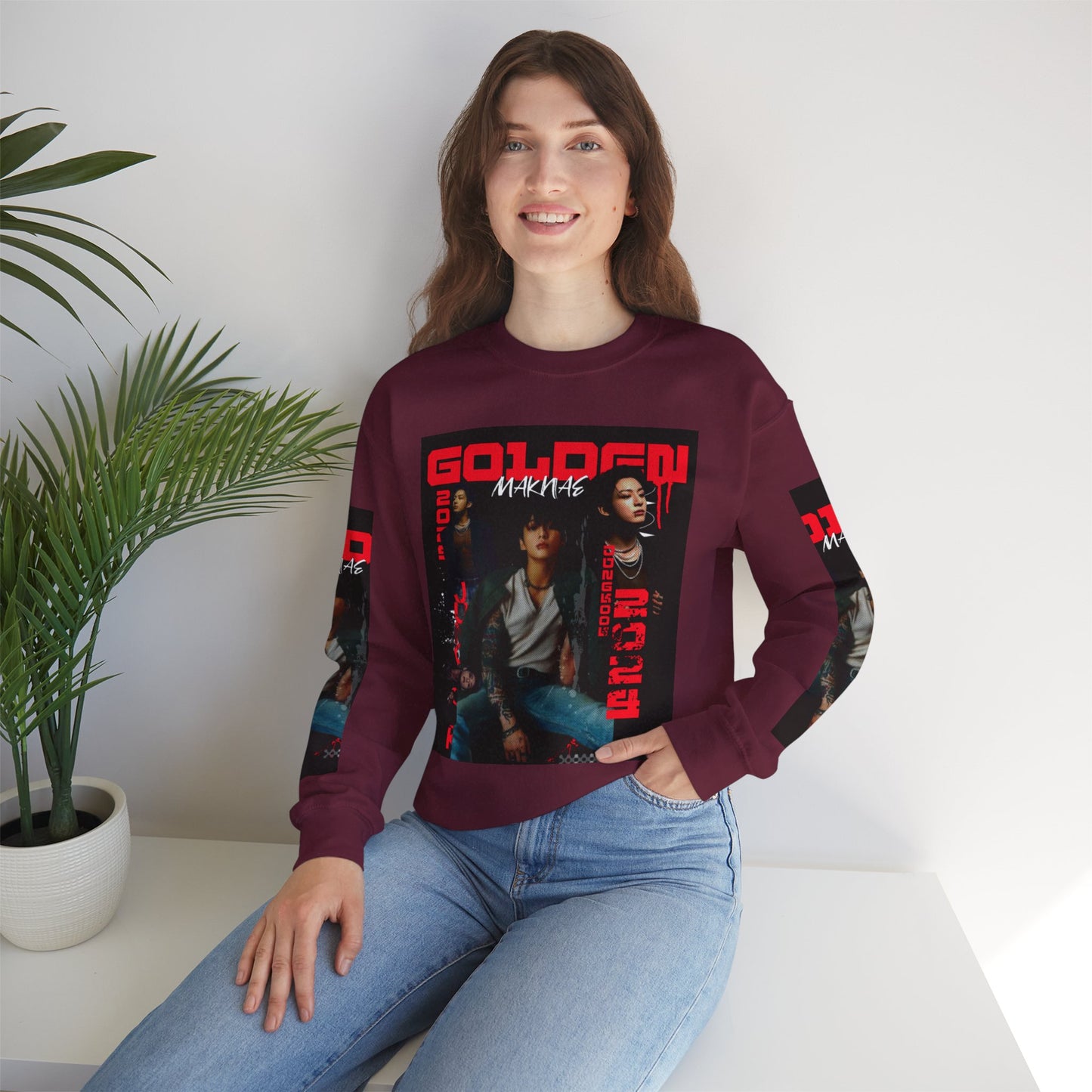 JK Golden Making Crewneck Sweatshirt — Retro K-Pop Photo Graphic