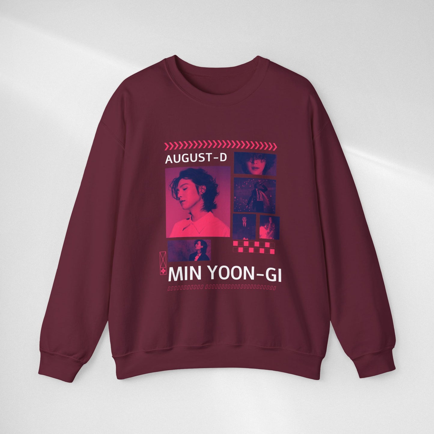 Graphic Crewneck Sweatshirt — 'MIN YOON-GI' Neon Photo Collage