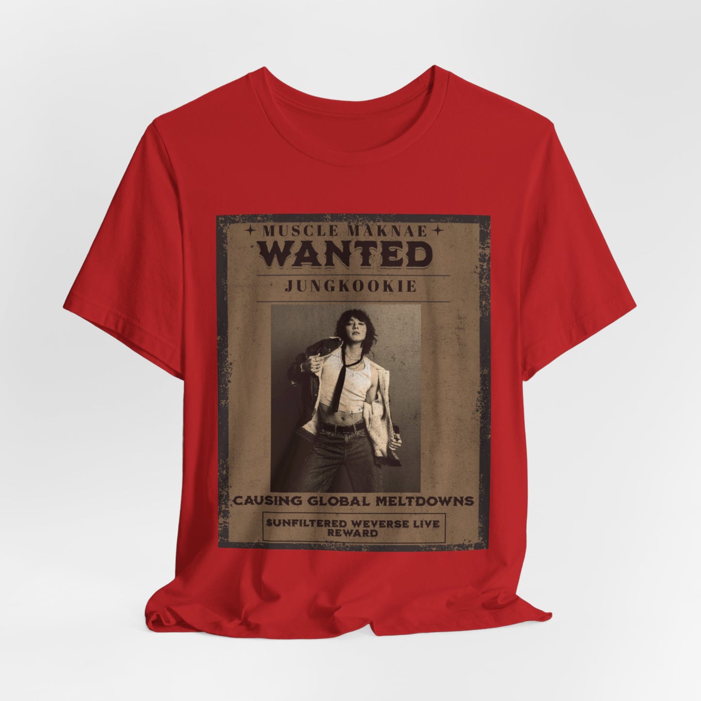 Wanted Poster Tee — 'Jungkook: Causing Global Meltdowns' Vintage K-Pop T-Shirt