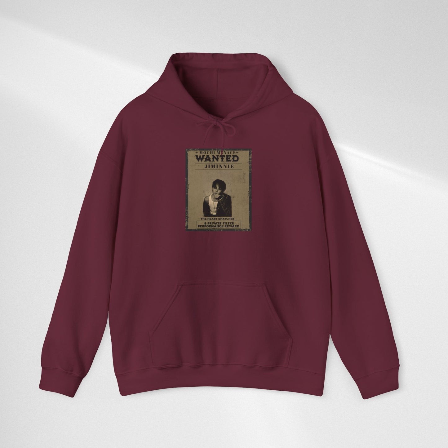 JIMIN Wanted Poster Hoodie — Vintage Photo "Wanted" Graphic Sweatshirt