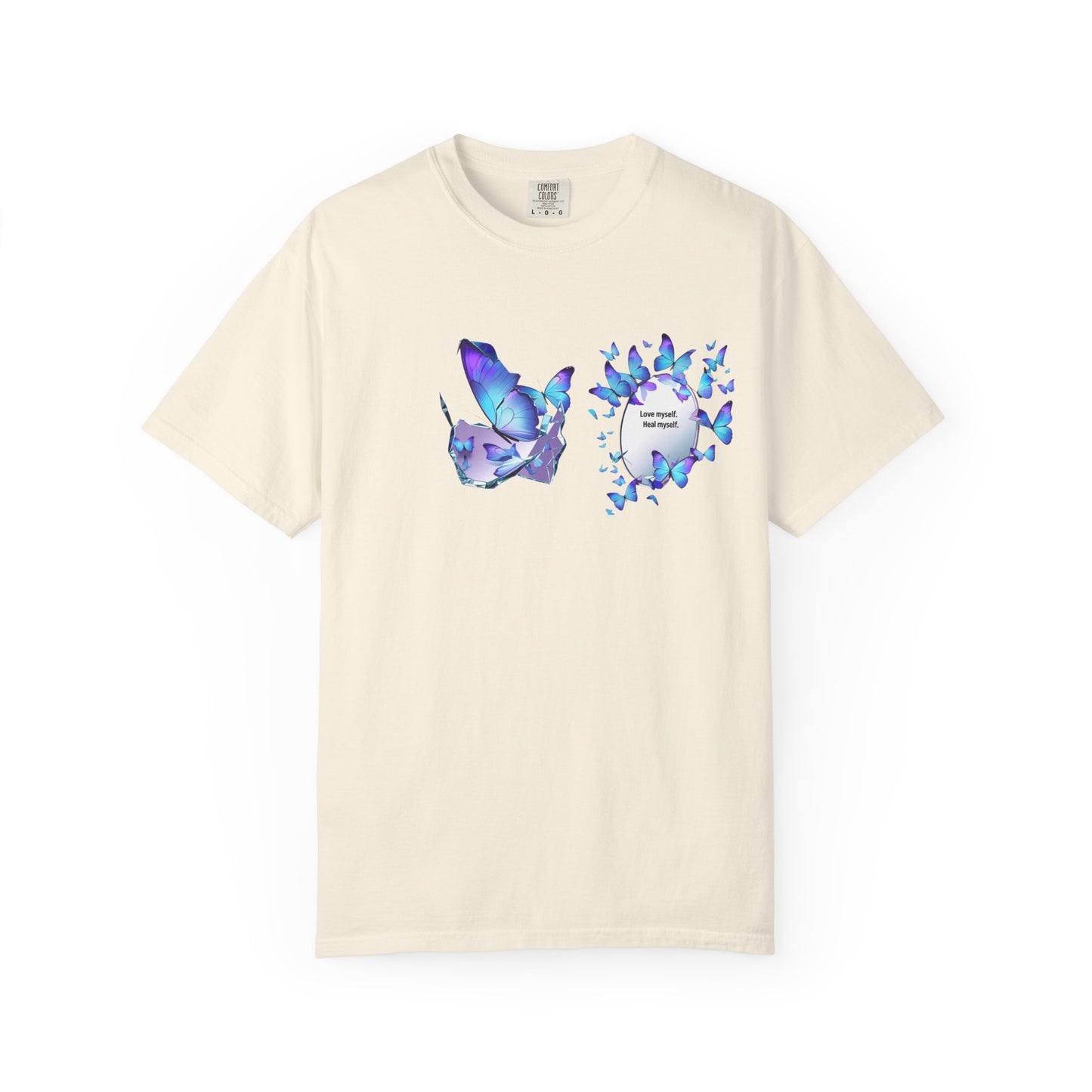Butterfly Heart T-Shirt — Blue Watercolor Butterflies & "Everyone Deserves Love" Design