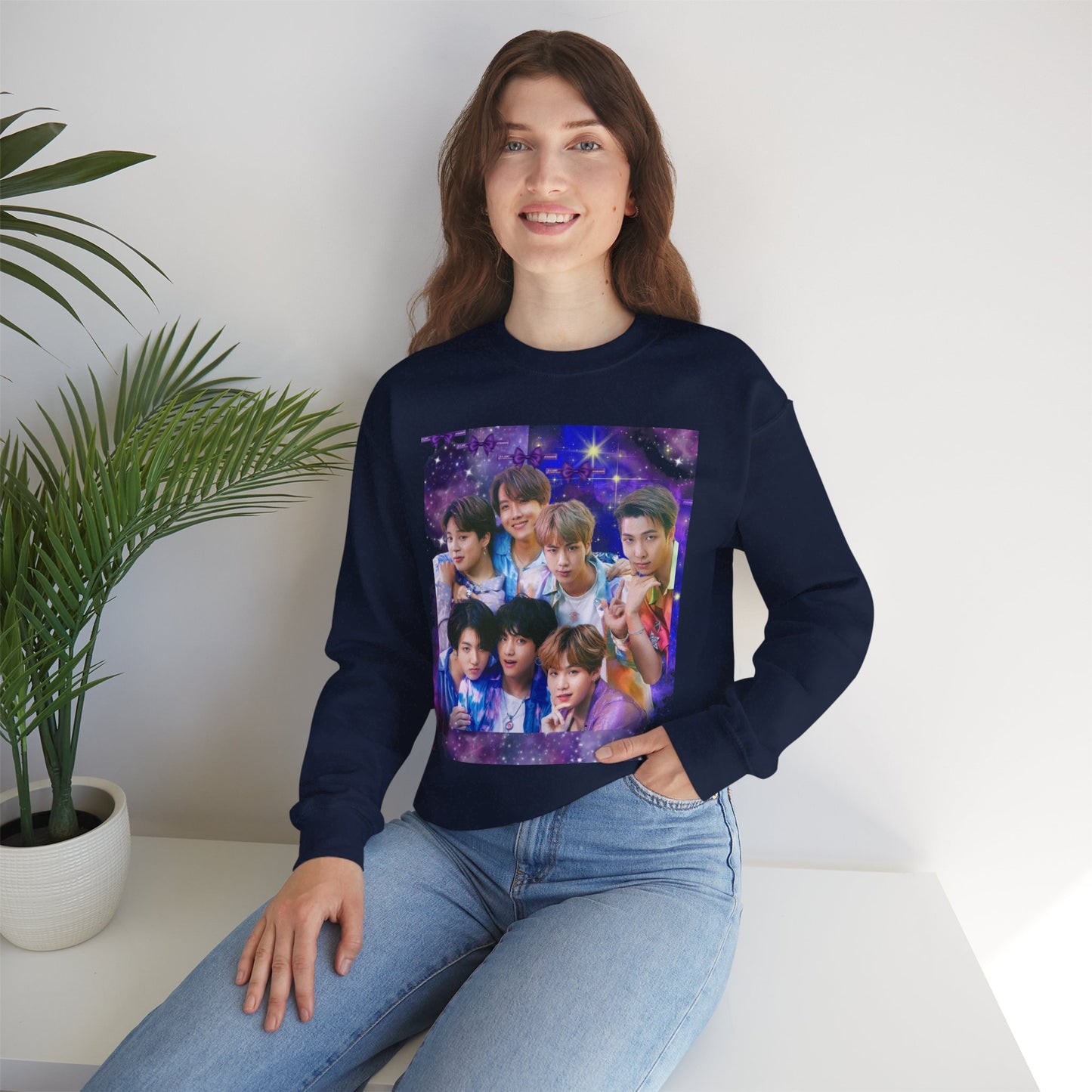 BTS Group Photo Crewneck Sweatshirt — Purple Fan Art Print