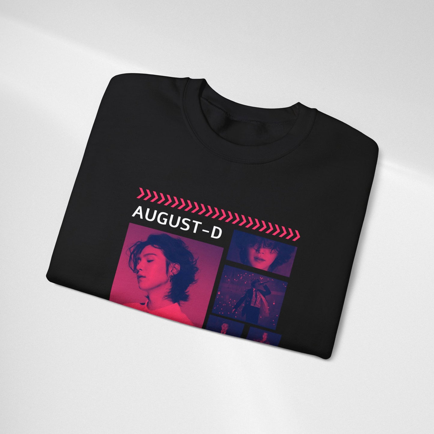 Graphic Crewneck Sweatshirt — 'MIN YOON-GI' Neon Photo Collage