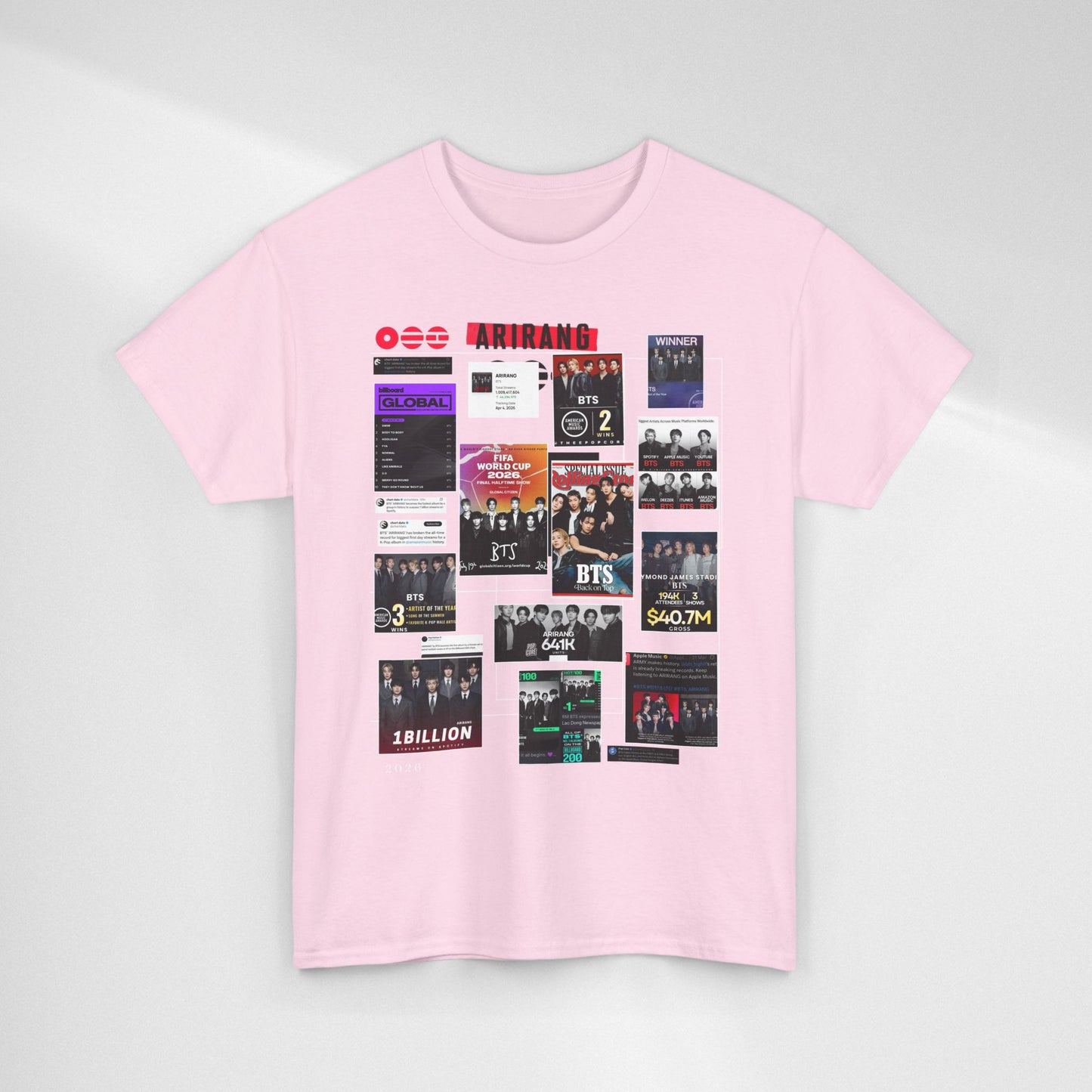 BTS ARIRANG Collage Tee — Iconic Albums & Milestones Graphic T-Shirt