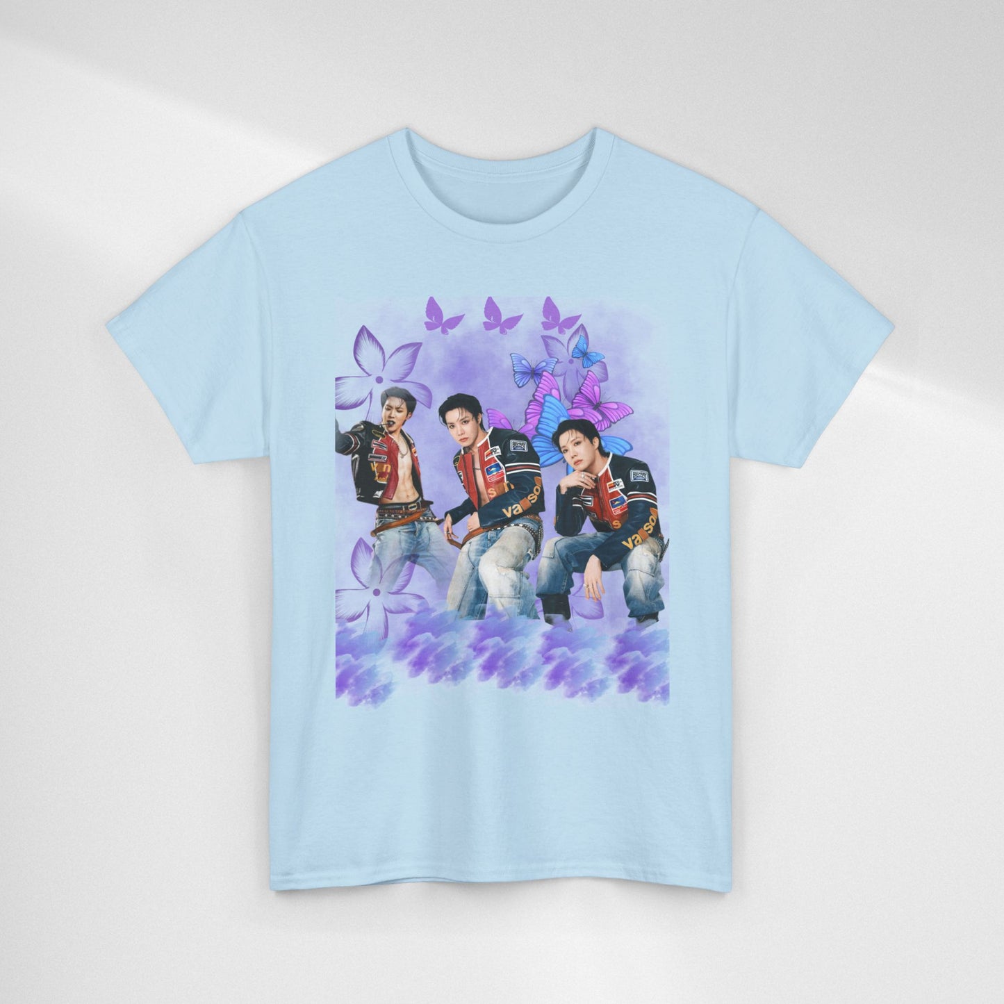 JHOPE Retro Pop Band Portrait Tee — Purple Butterfly Graphic T-Shirt