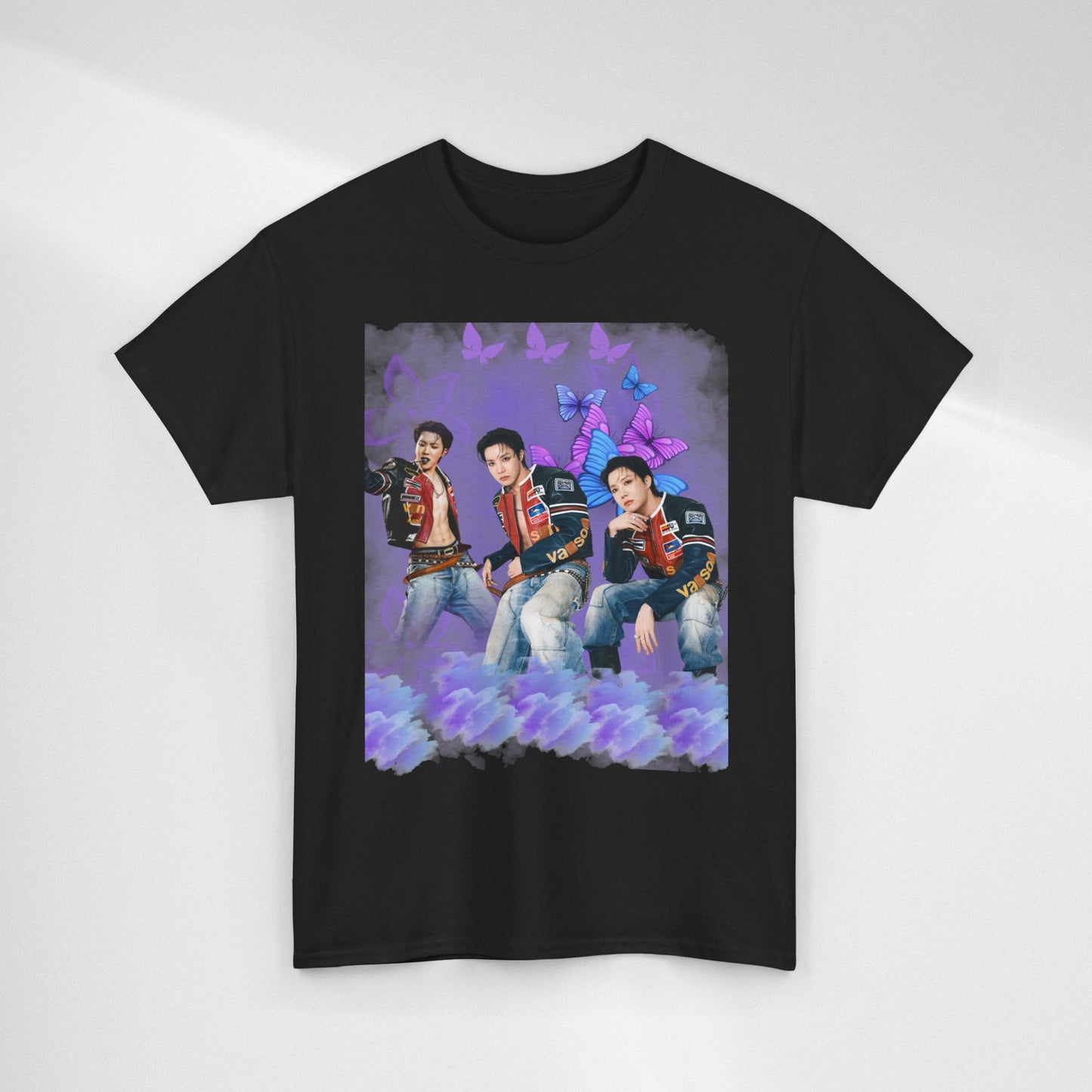 JHOPE Retro Pop Band Portrait Tee — Purple Butterfly Graphic T-Shirt