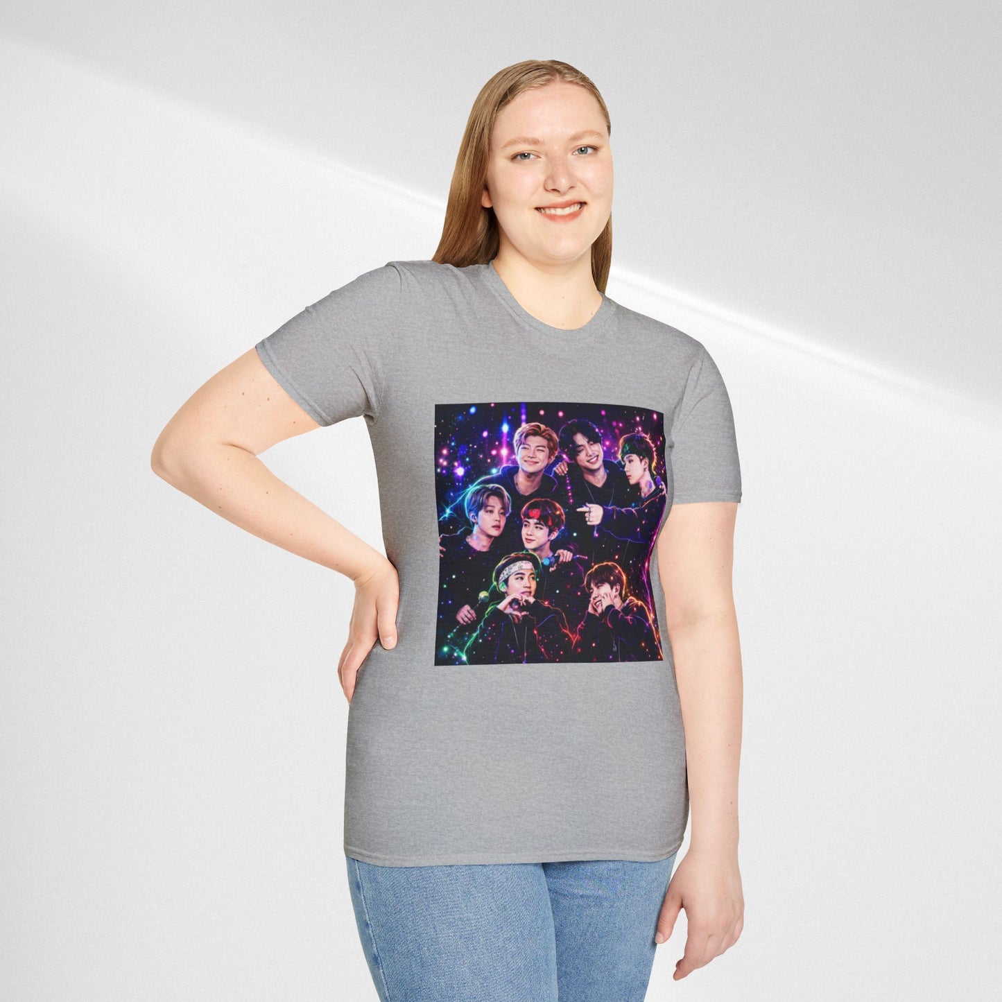 BTS K-Pop Group Photo Tee — Colorful Neon Concert Band Shirt