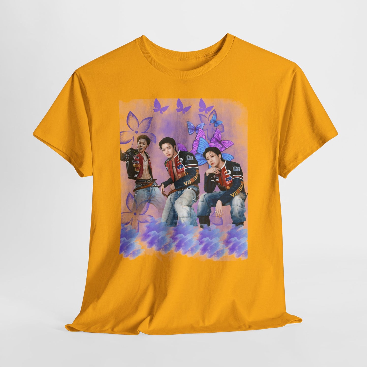 JHOPE Retro Pop Band Portrait Tee — Purple Butterfly Graphic T-Shirt