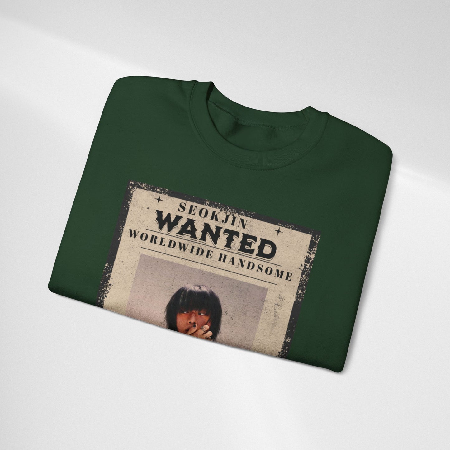 Wanted Poster Crewneck Sweatshirt — "Seokjin Wanted: Worldwide Handsome" Vintage K-pop Pullover