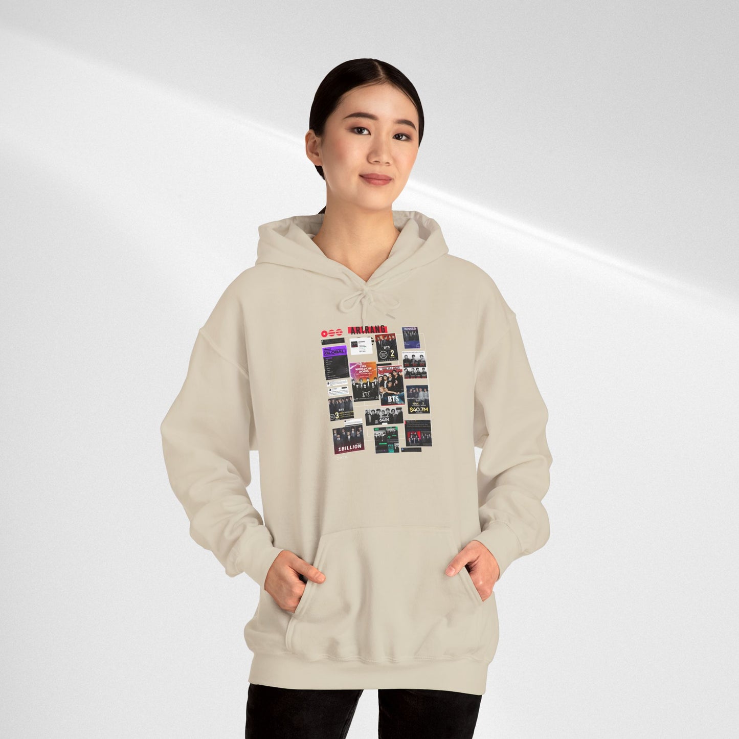 BTS ARIRANG Band Poster Collage Hoodie — Vintage Gig Tour Graphic Sweatshirt