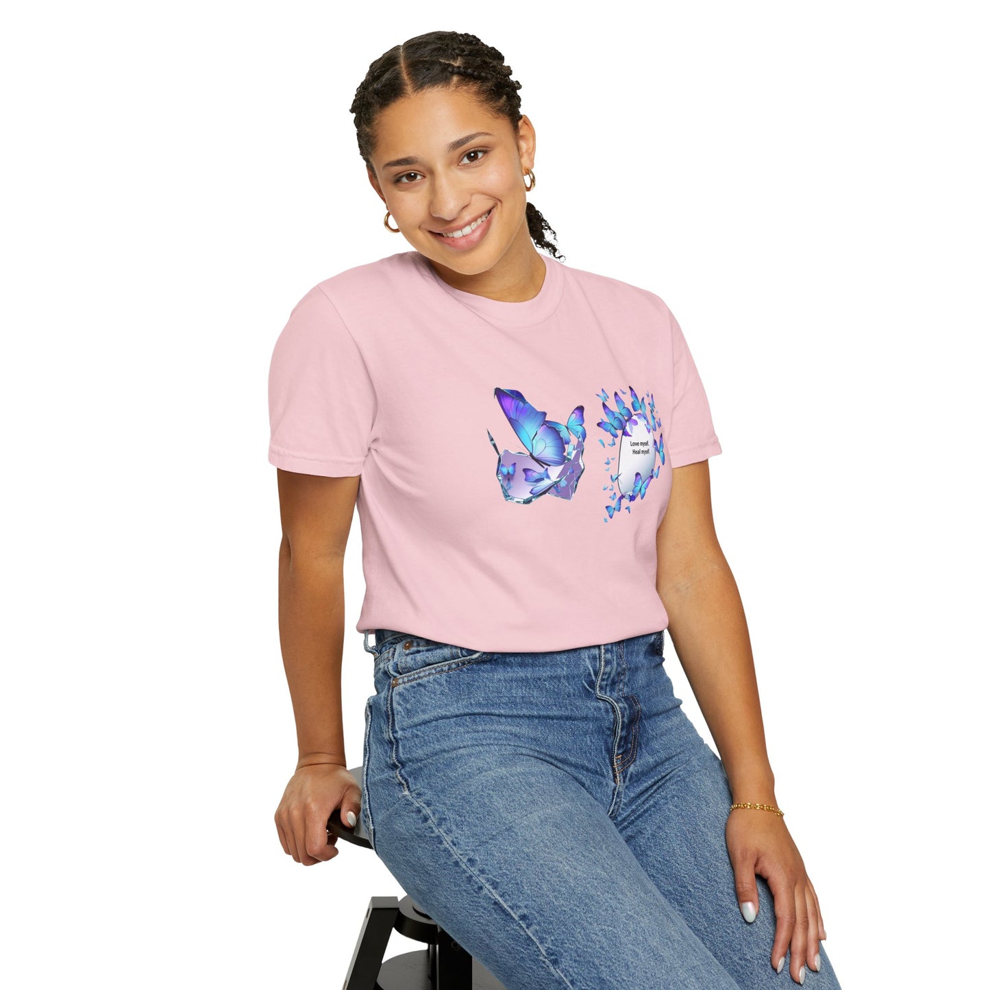 Butterfly Heart T-Shirt — Blue Watercolor Butterflies & "Everyone Deserves Love" Design