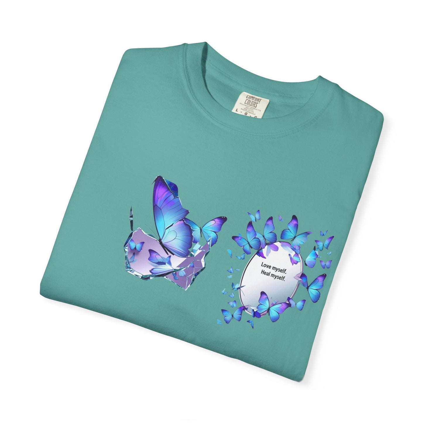 Butterfly Heart T-Shirt — Blue Watercolor Butterflies & "Everyone Deserves Love" Design