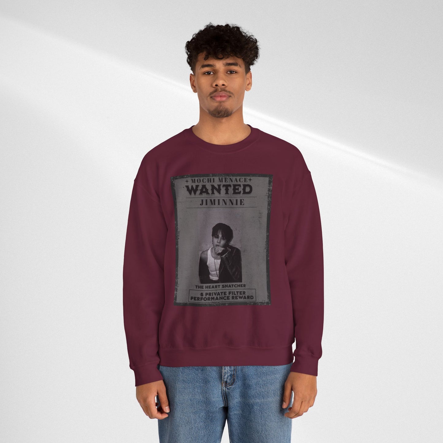 Wanted Poster Crewneck Sweatshirt – 'Wanted Jiminie' Vintage K-Pop Graphic