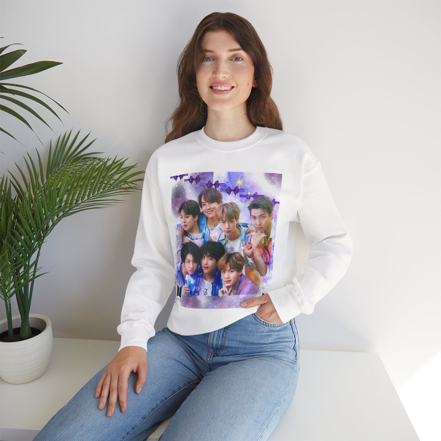 BTS Group Photo Crewneck Sweatshirt — Purple Fan Art Print