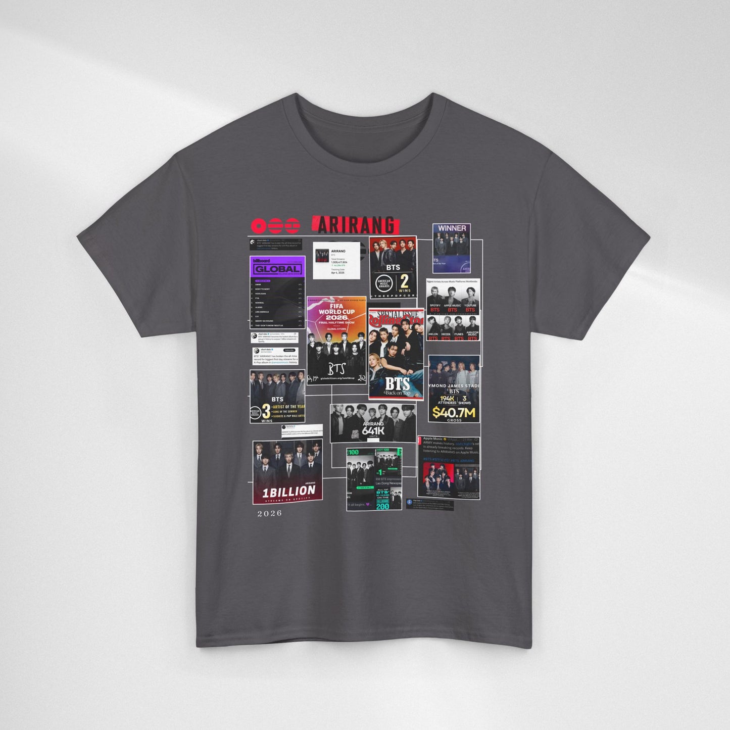 BTS ARIRANG Collage Tee — Iconic Albums & Milestones Graphic T-Shirt